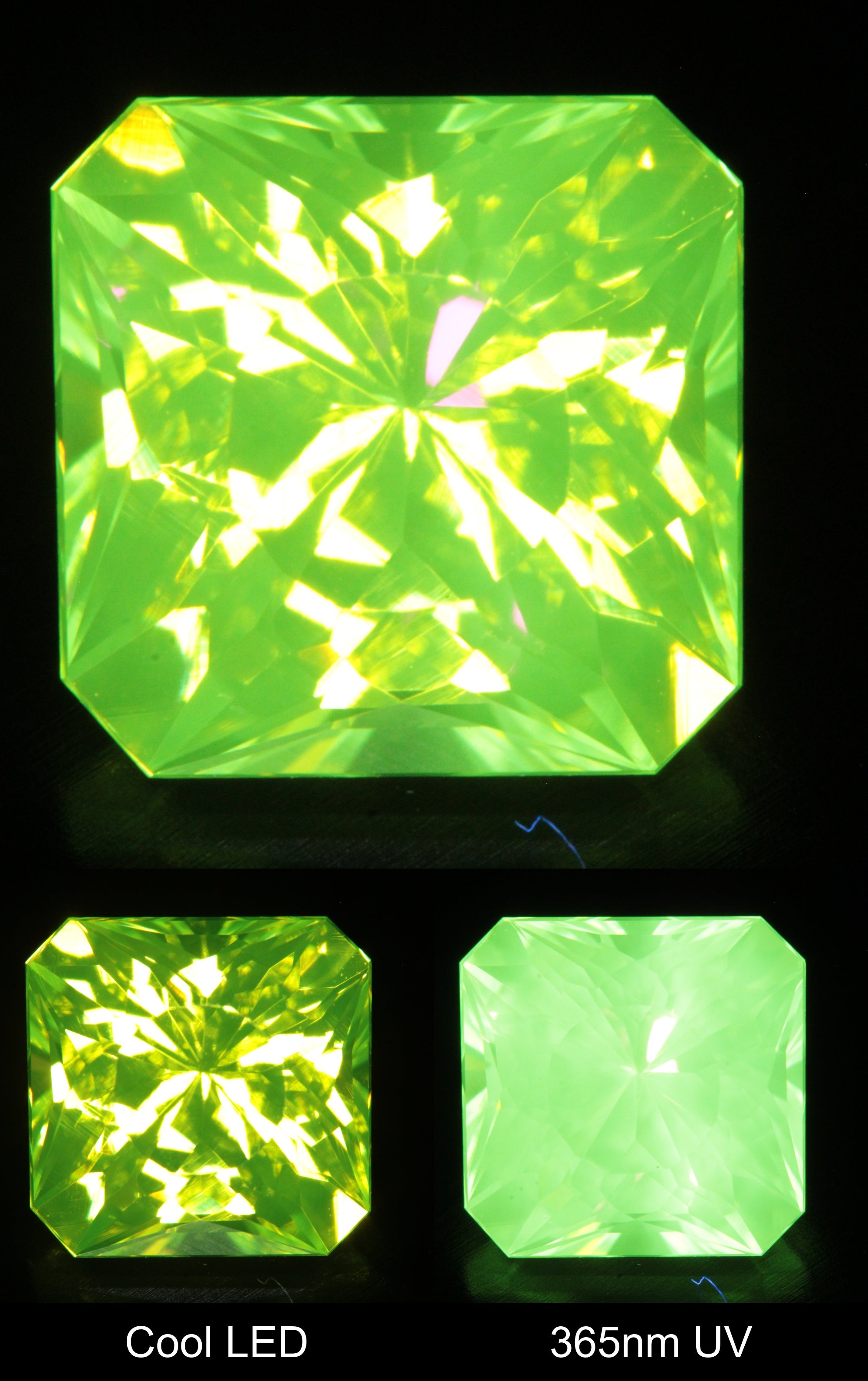 Neon Green Fluorescent LuAG Square Gemstone