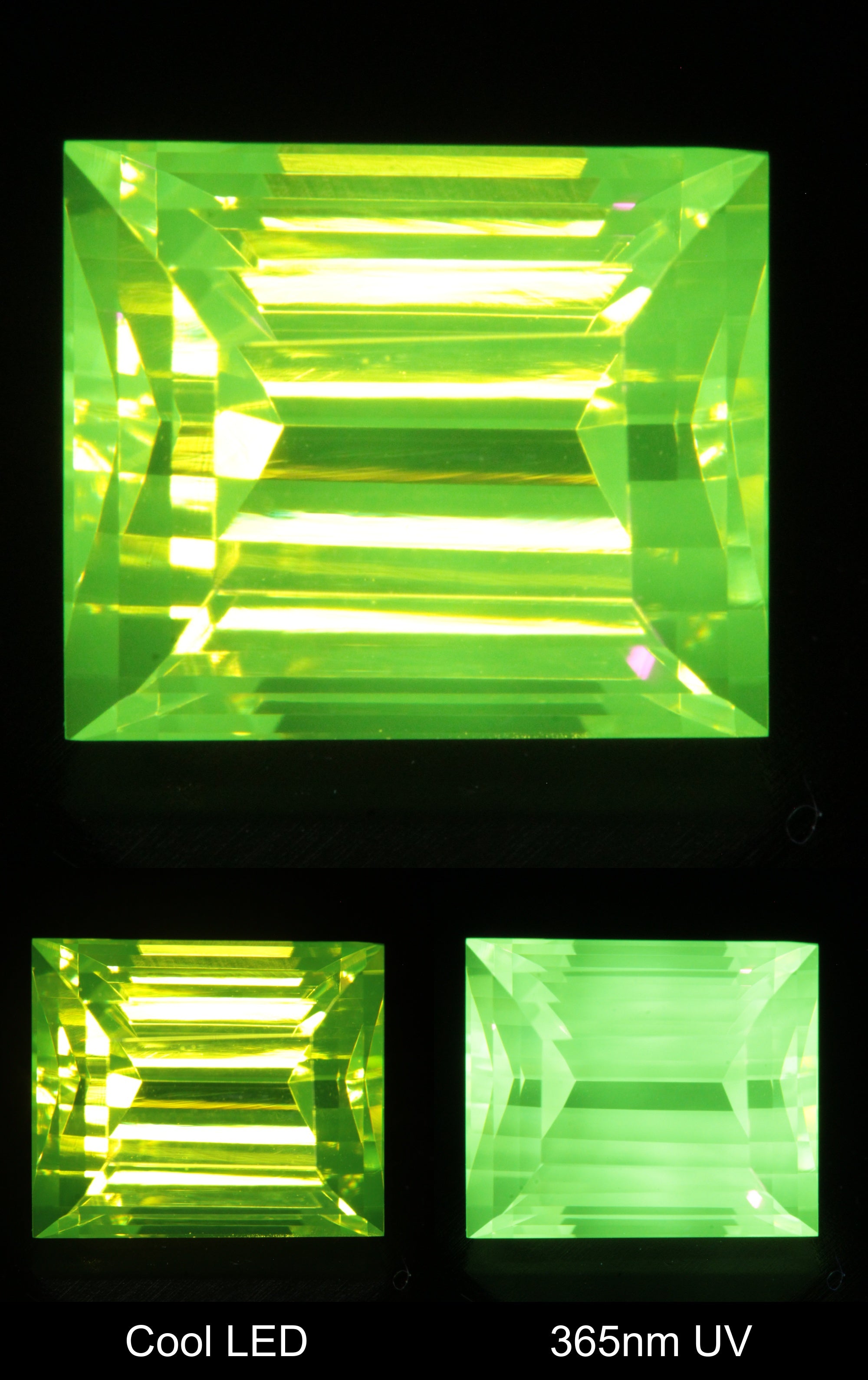Neon Green Fluorescent LuAG Barred Rectangle Gemstone
