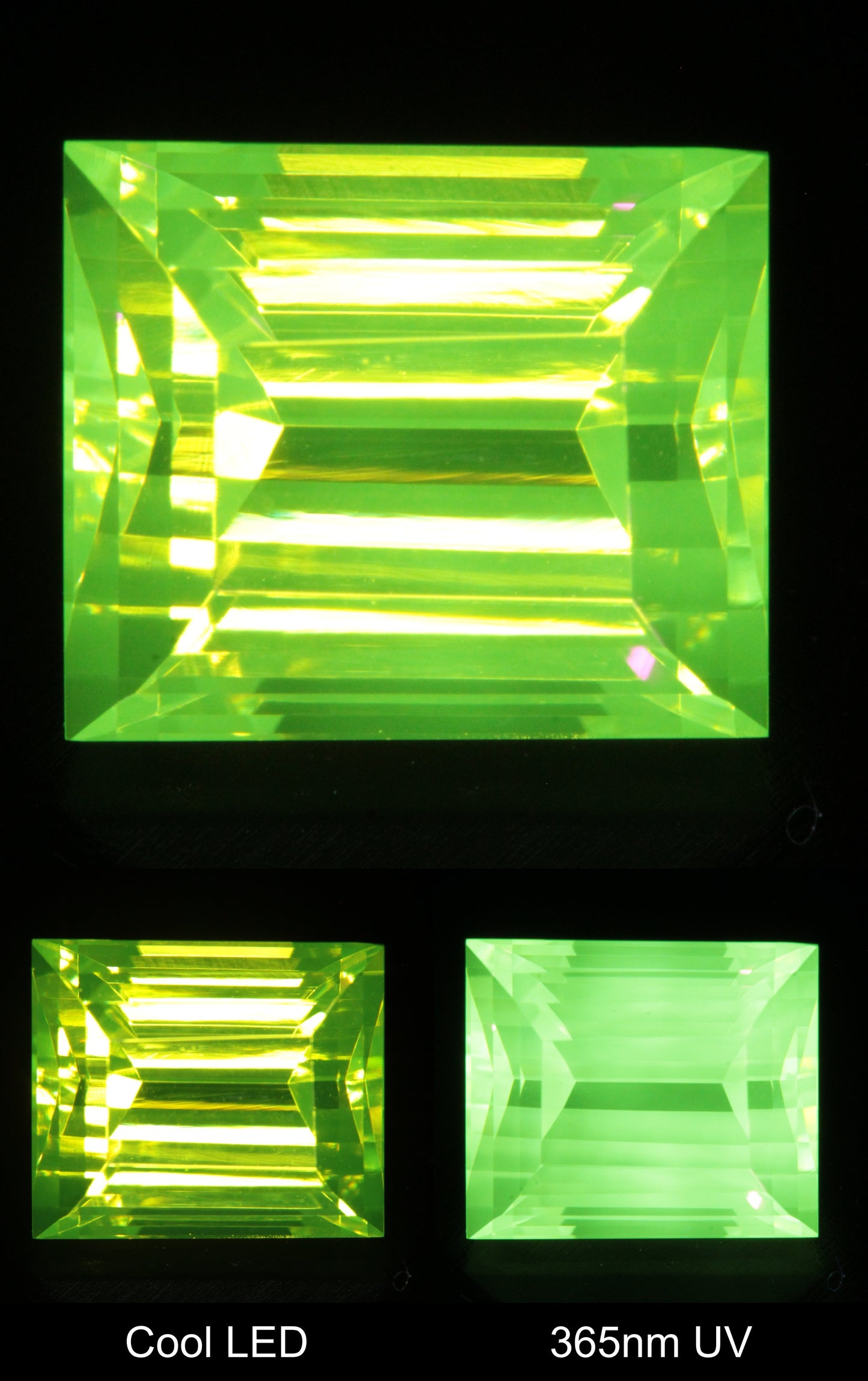 Neon Green Fluorescent LuAG Barred Rectangle Gemstone