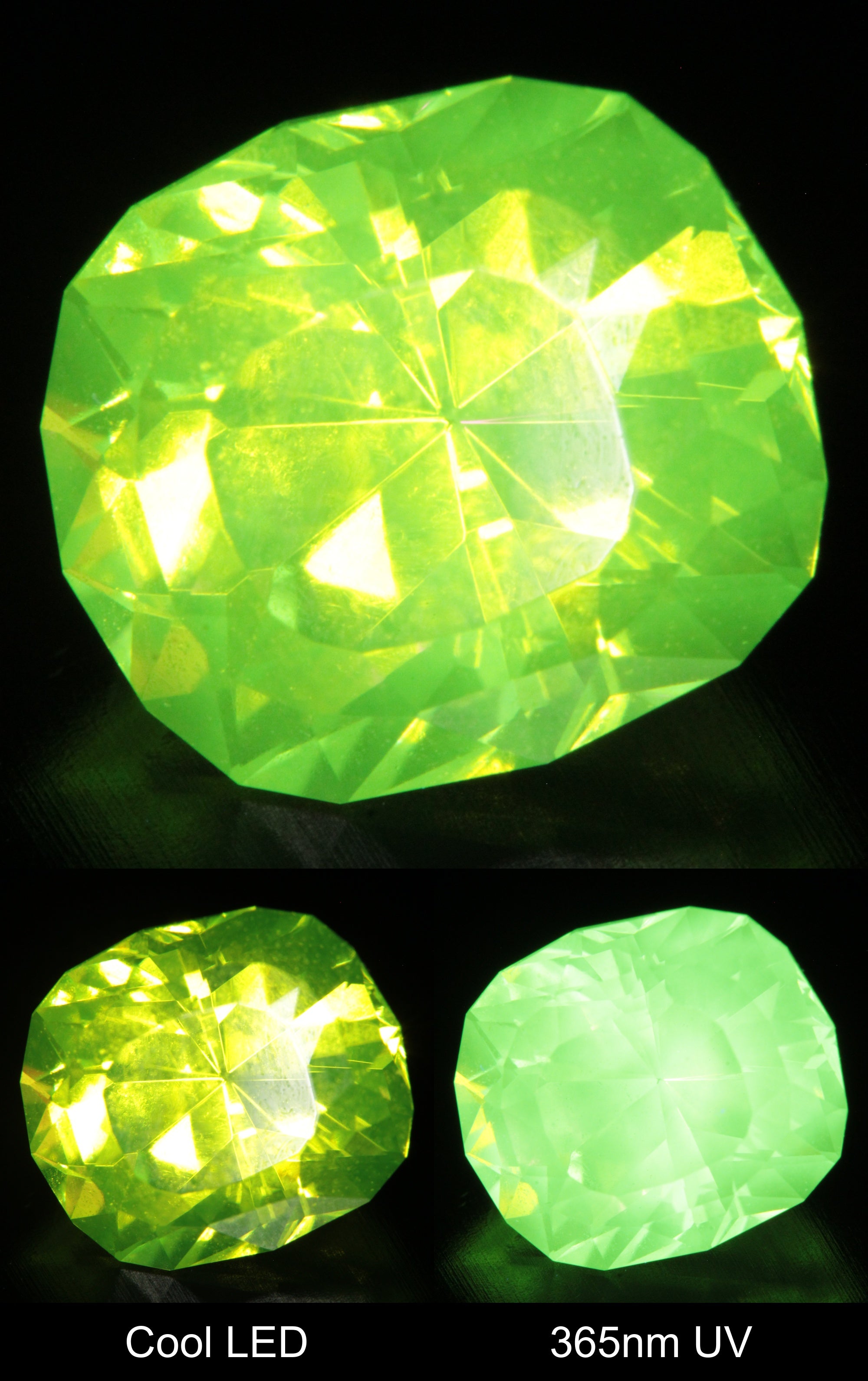 Neon Green Fluorescent LuAG Cushion Gemstone