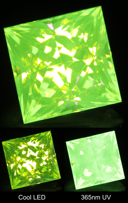 Neon Green Fluorescent LuAG Square Gemstone