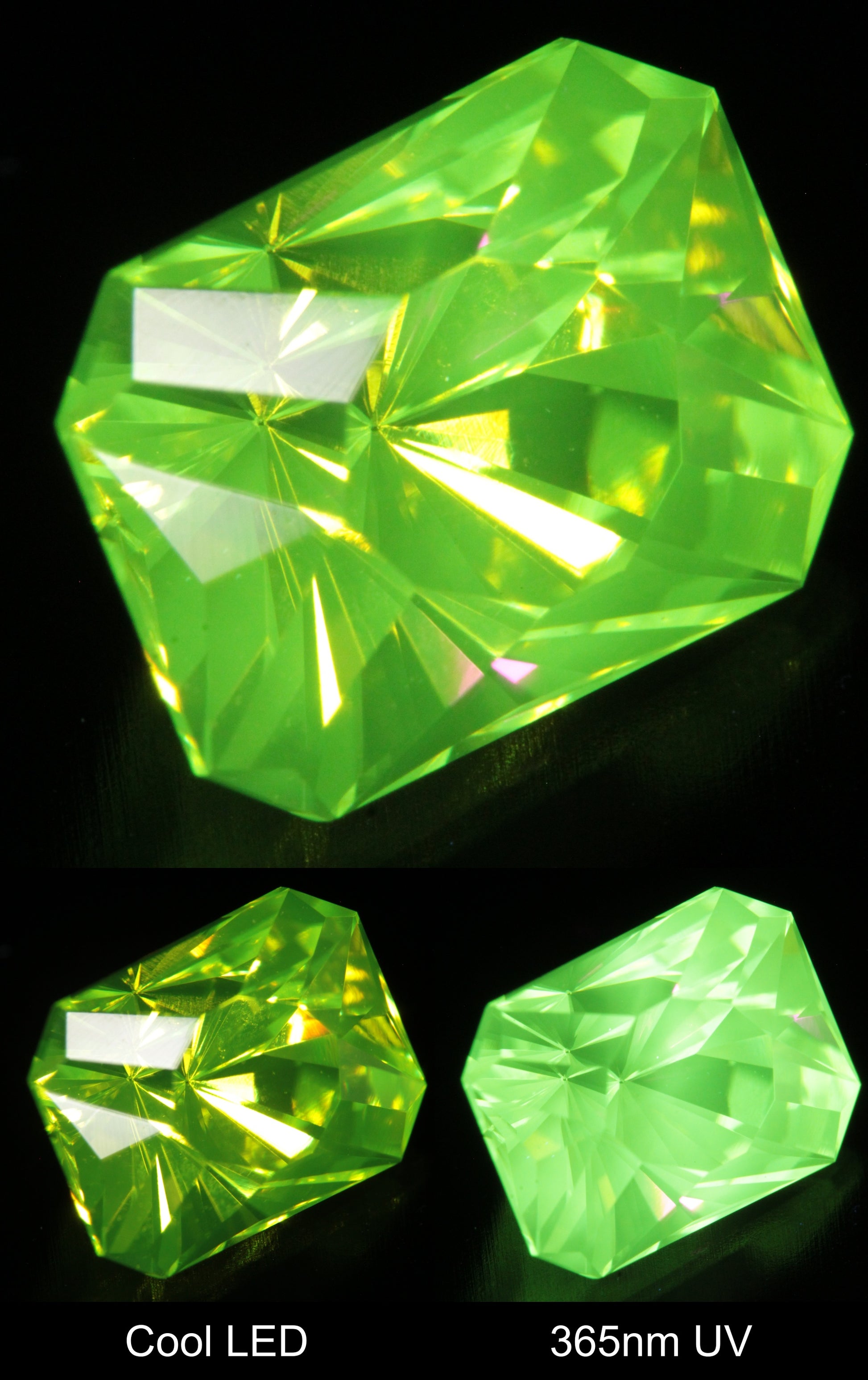 Neon Green Fluorescent LuAG Clipped Rectangle Gemstone