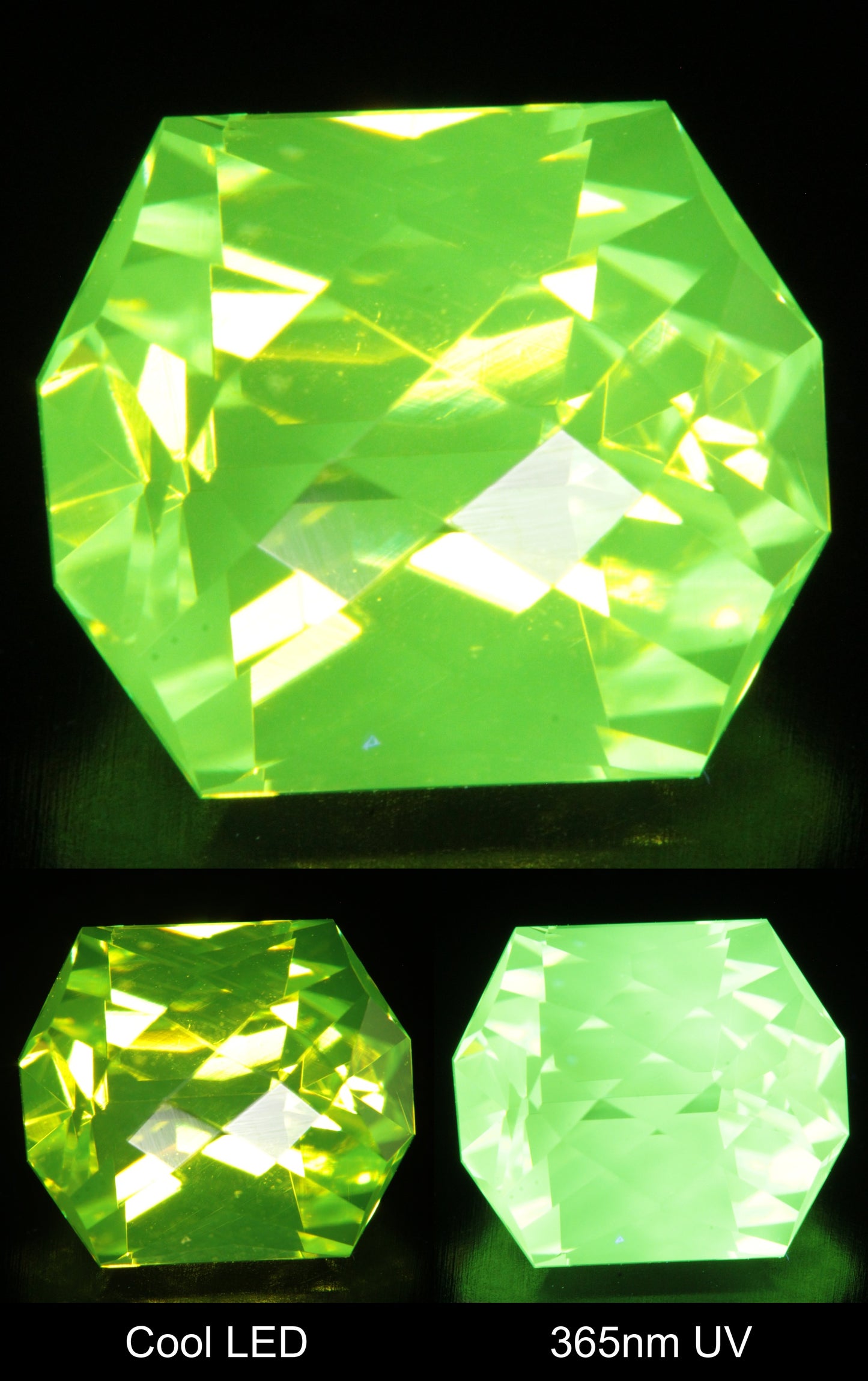 Neon Green Fluorescent LuAG Checkerboard Rounded Gemstone