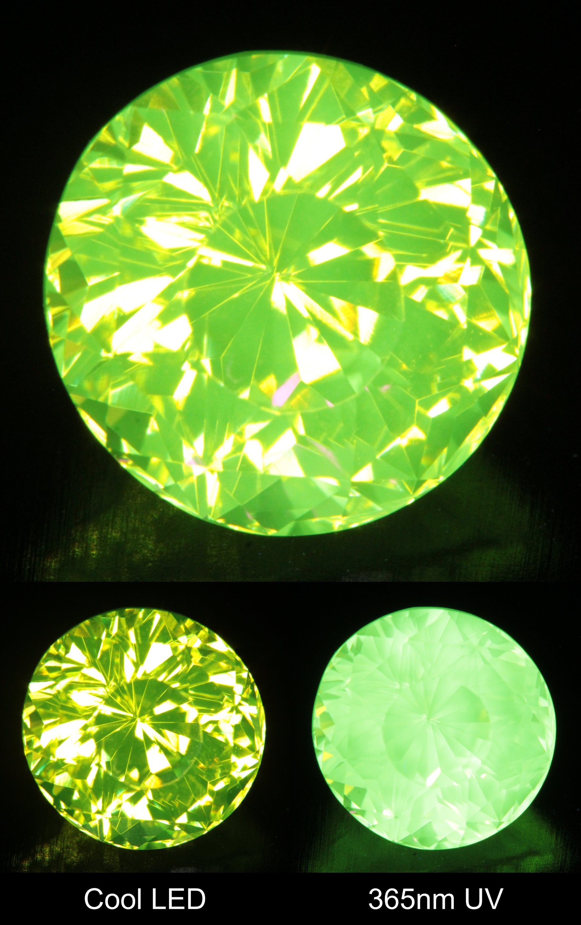 Neon Green Fluorescent LuAG Round Gemstone