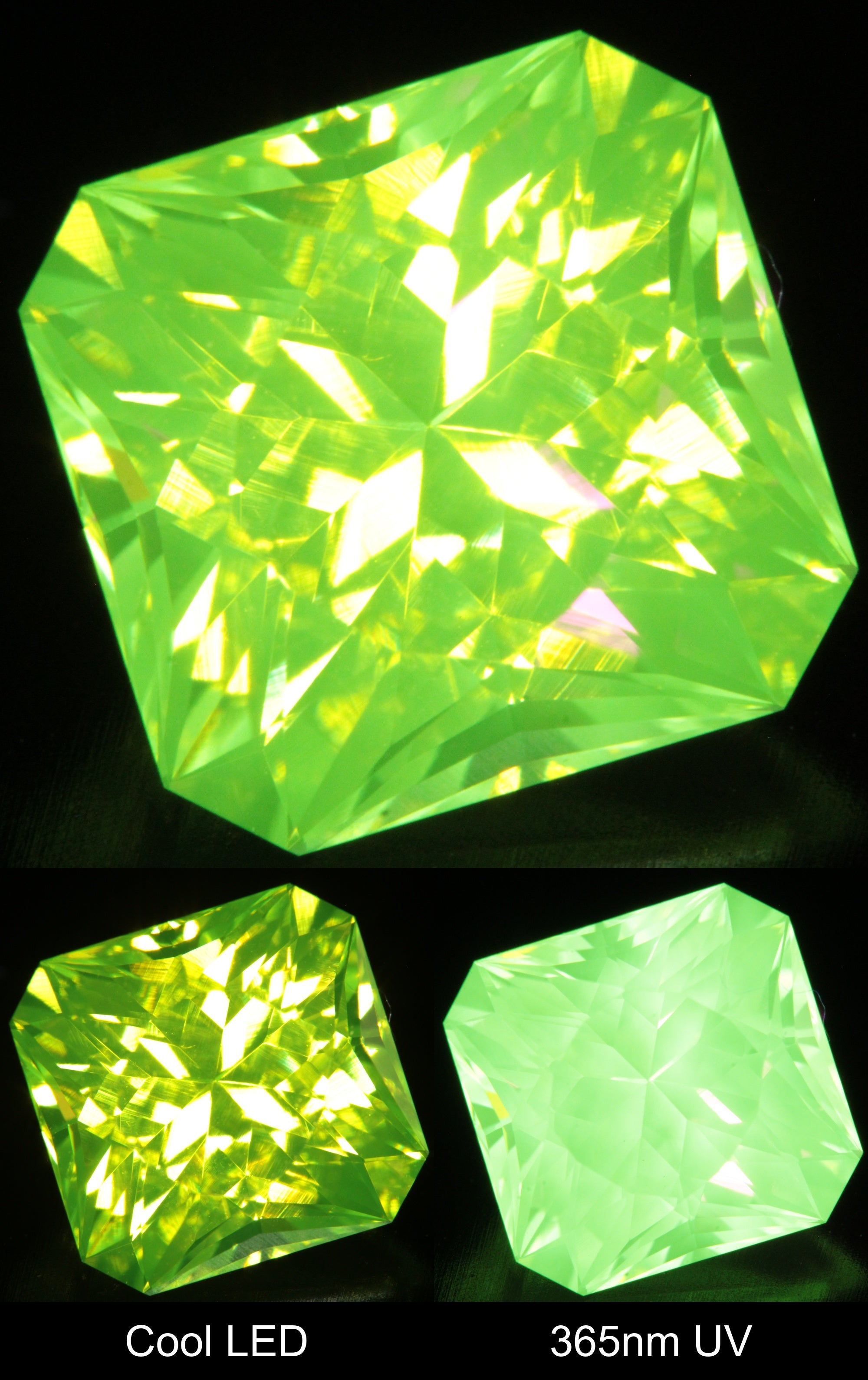 Neon Green Fluorescent LuAG Clipped Rectangle Gemstone