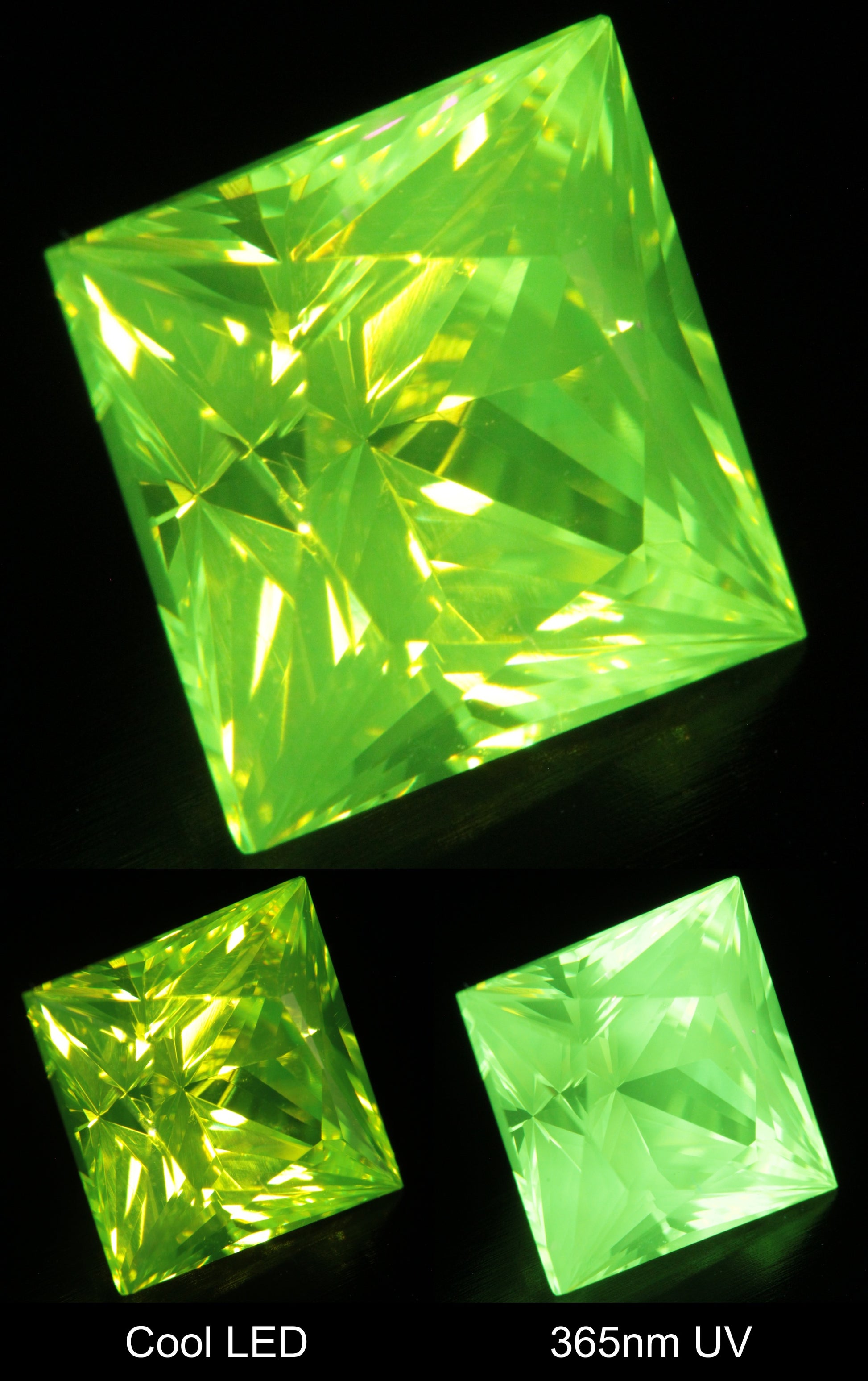 Neon Green Fluorescent LuAG Square Gemstone