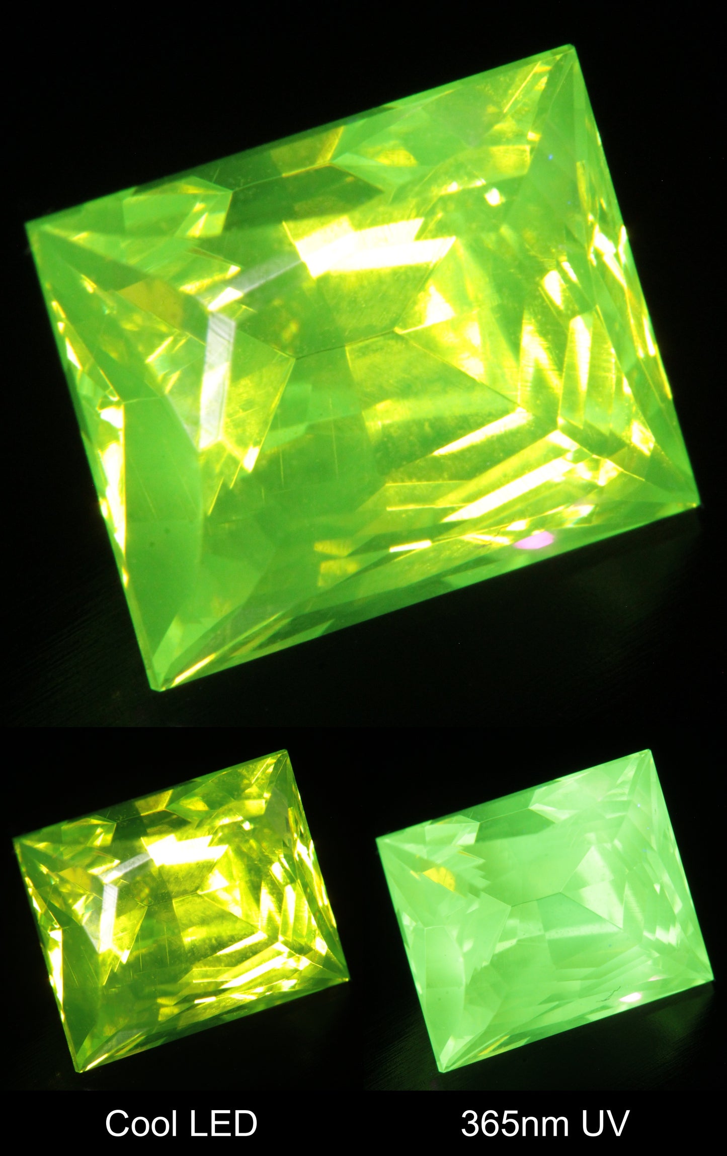 Neon Green Fluorescent LuAG Rectangle Gemstone