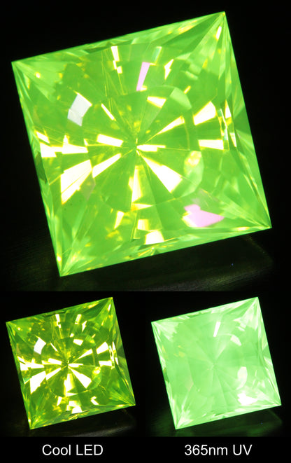 Neon Green Fluorescent LuAG Square Gemstone