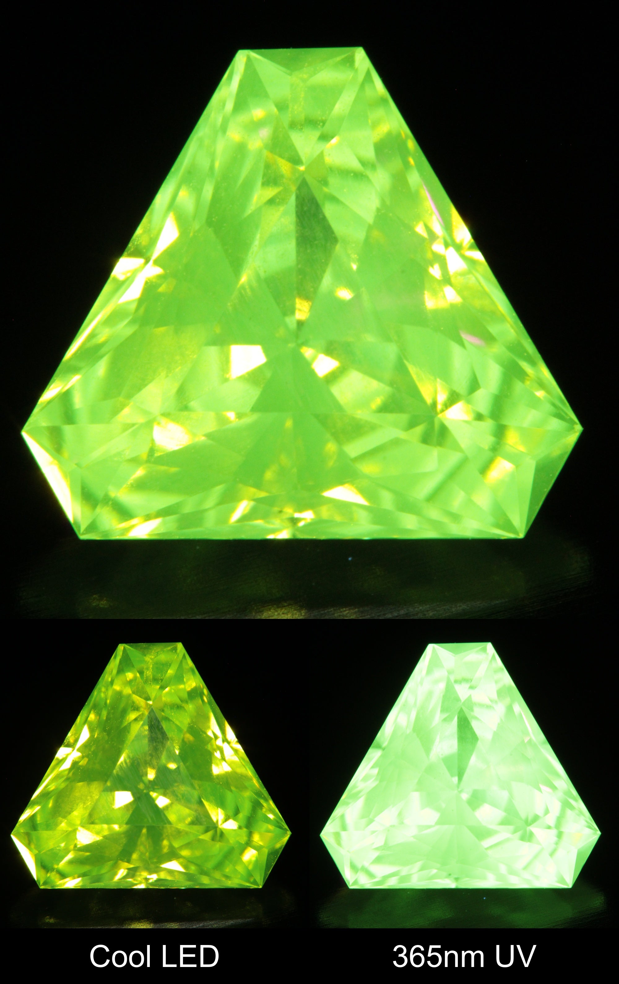 Neon Green Fluorescent LuAG Trillion Gemstone