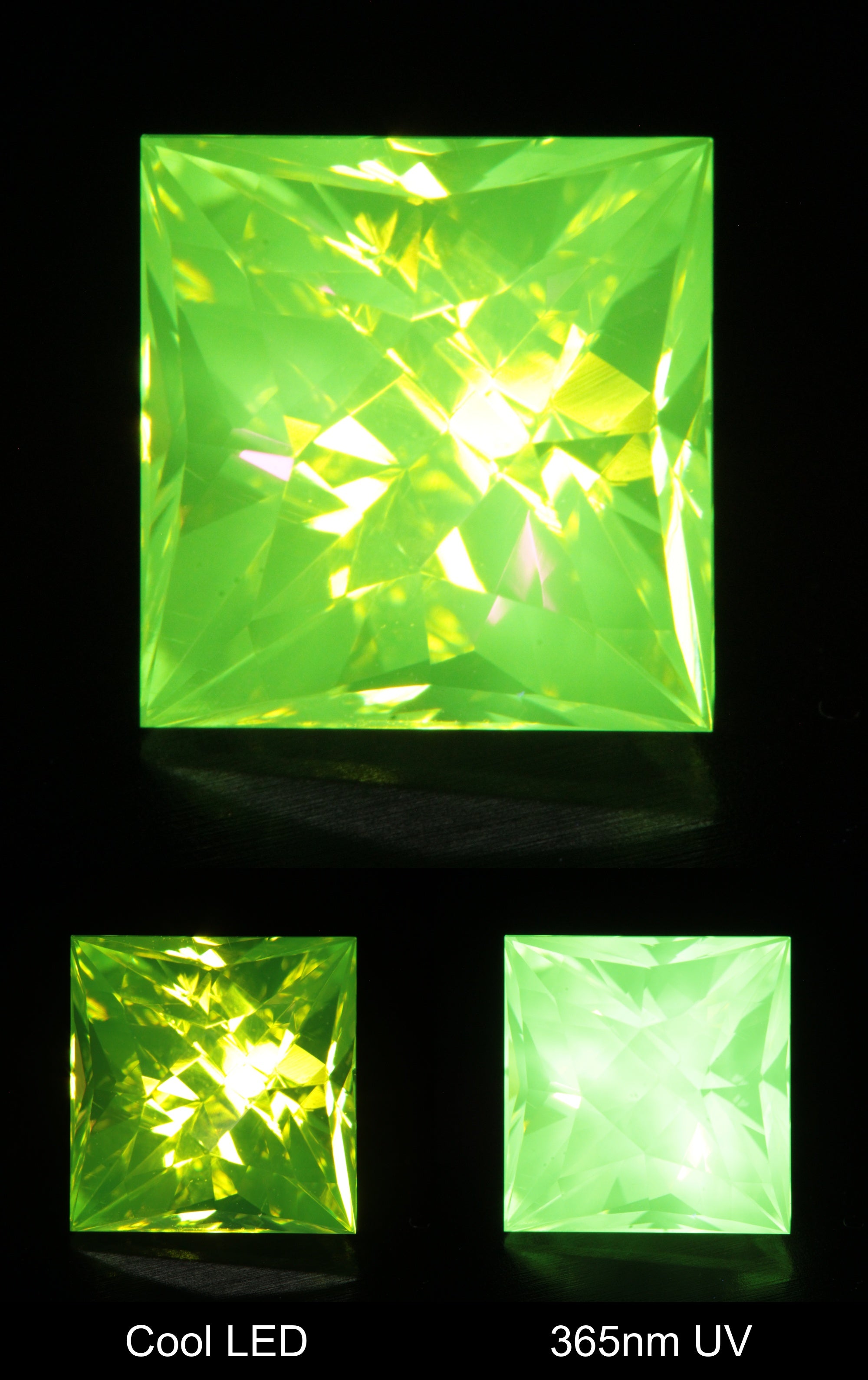 Neon Green Fluorescent LuAG Square Gemstone