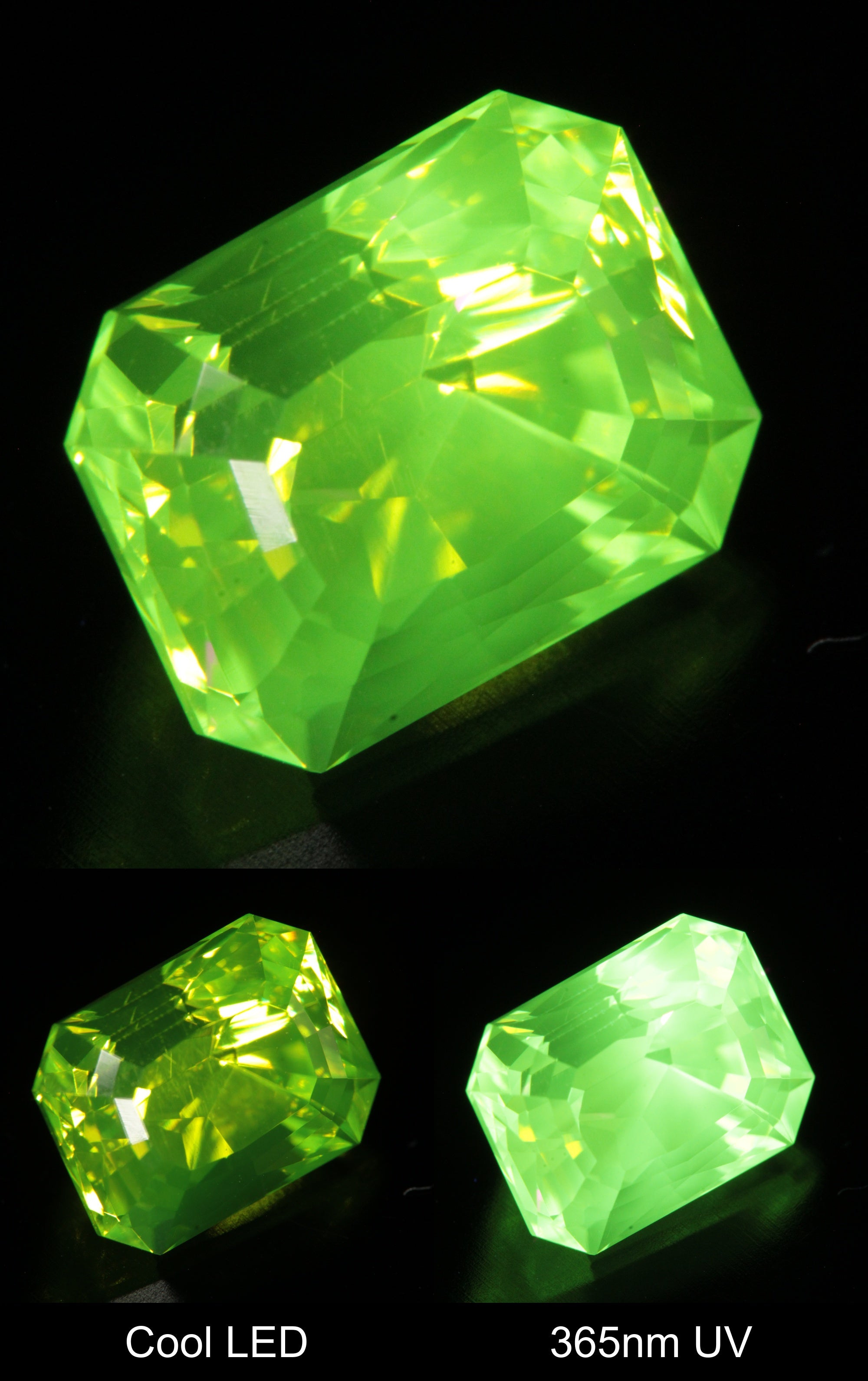 Neon Green Fluorescent LuAG Clipped Rectangle Gemstone