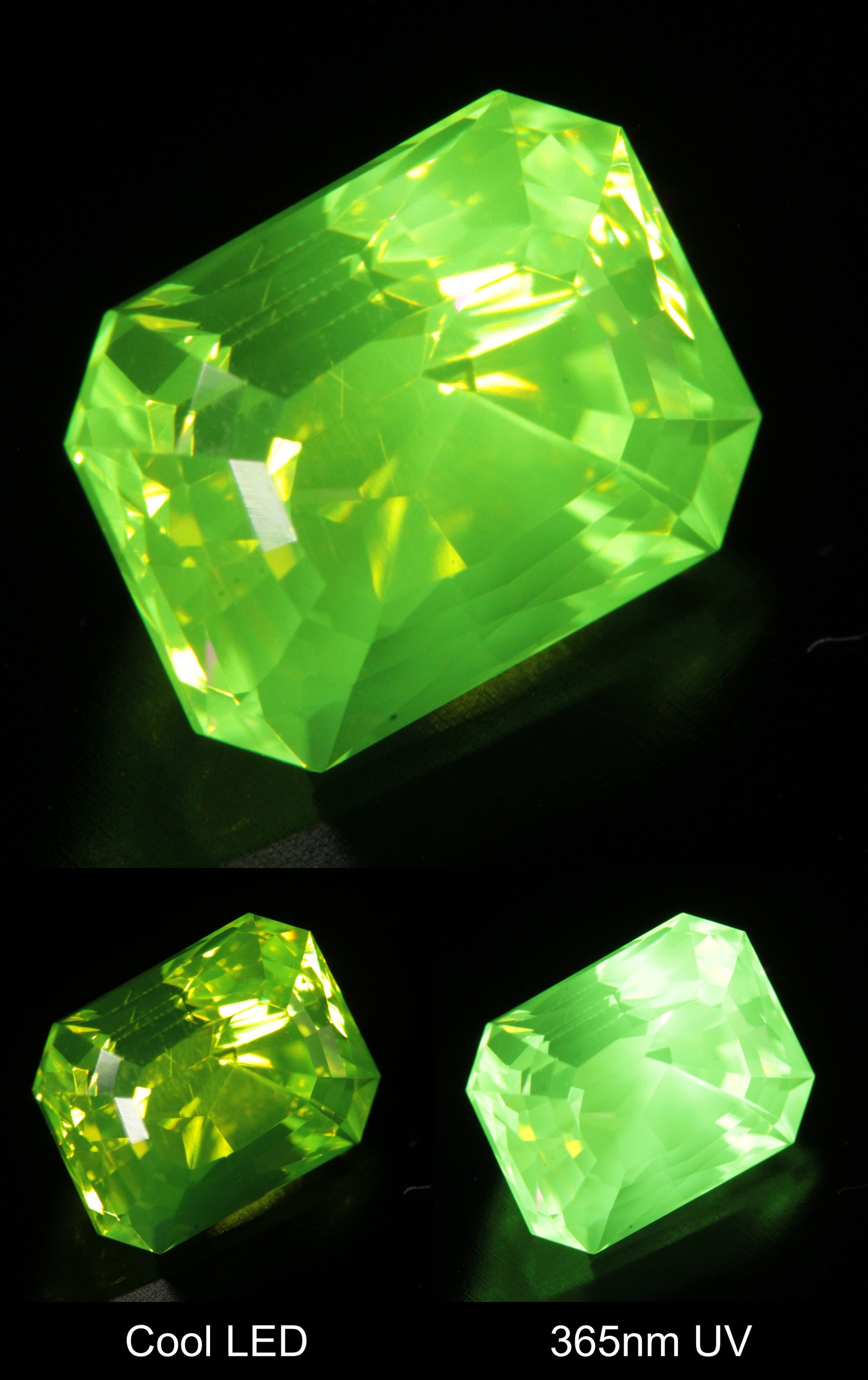 Neon Green Fluorescent LuAG Clipped Rectangle Gemstone