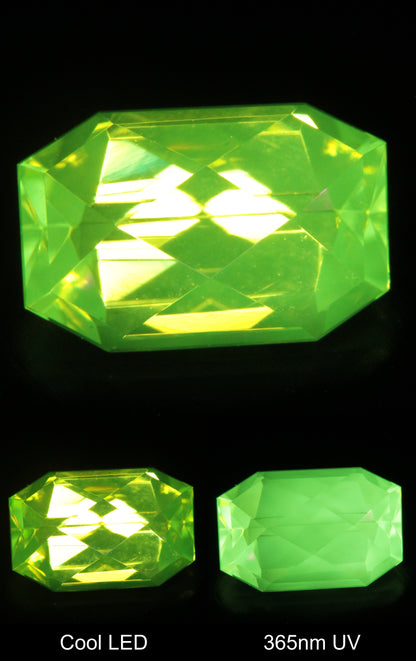 Neon Green Fluorescent LuAG Checkerboard Cushion Gemstone