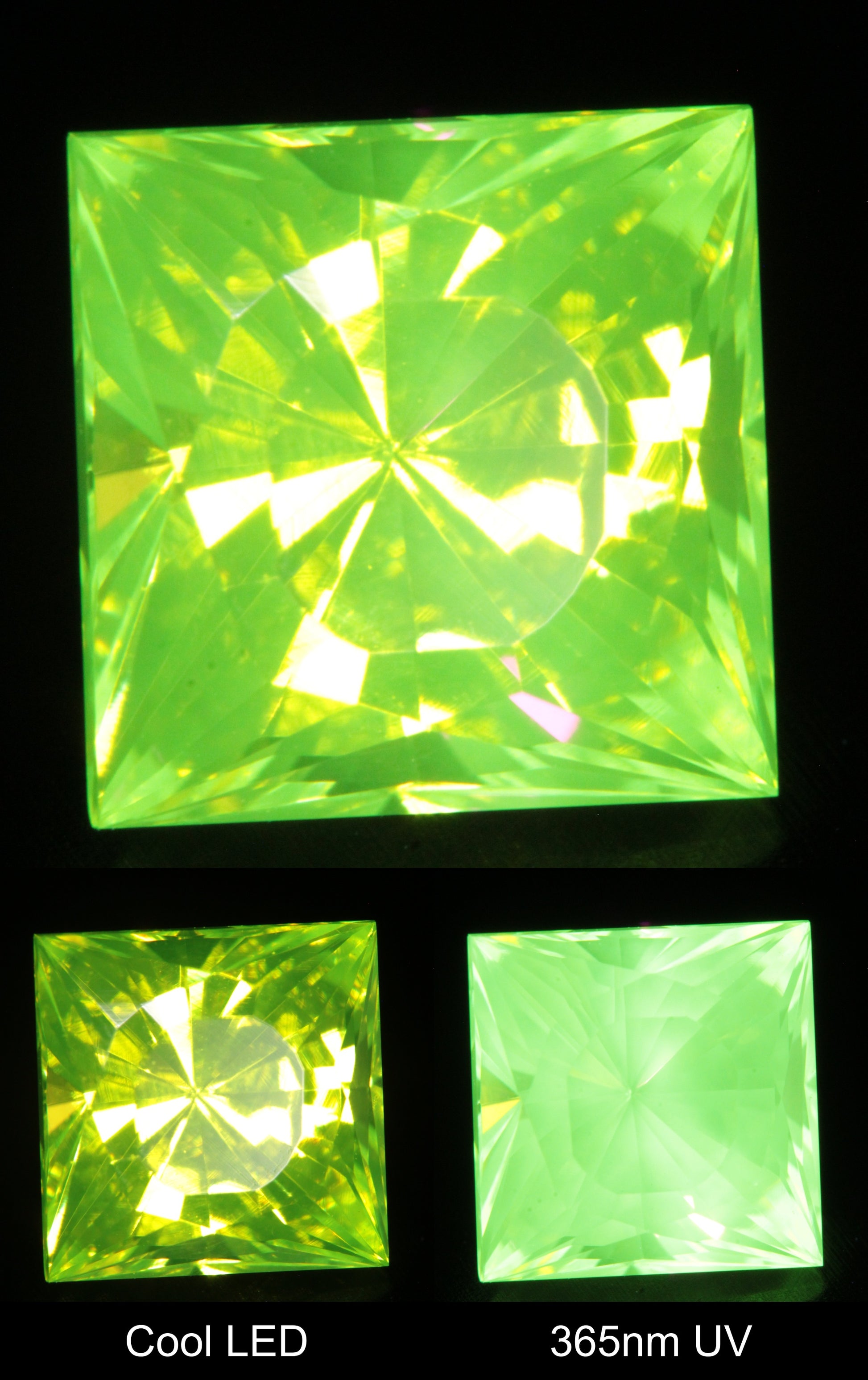 Neon Green Fluorescent LuAG Square Gemstone