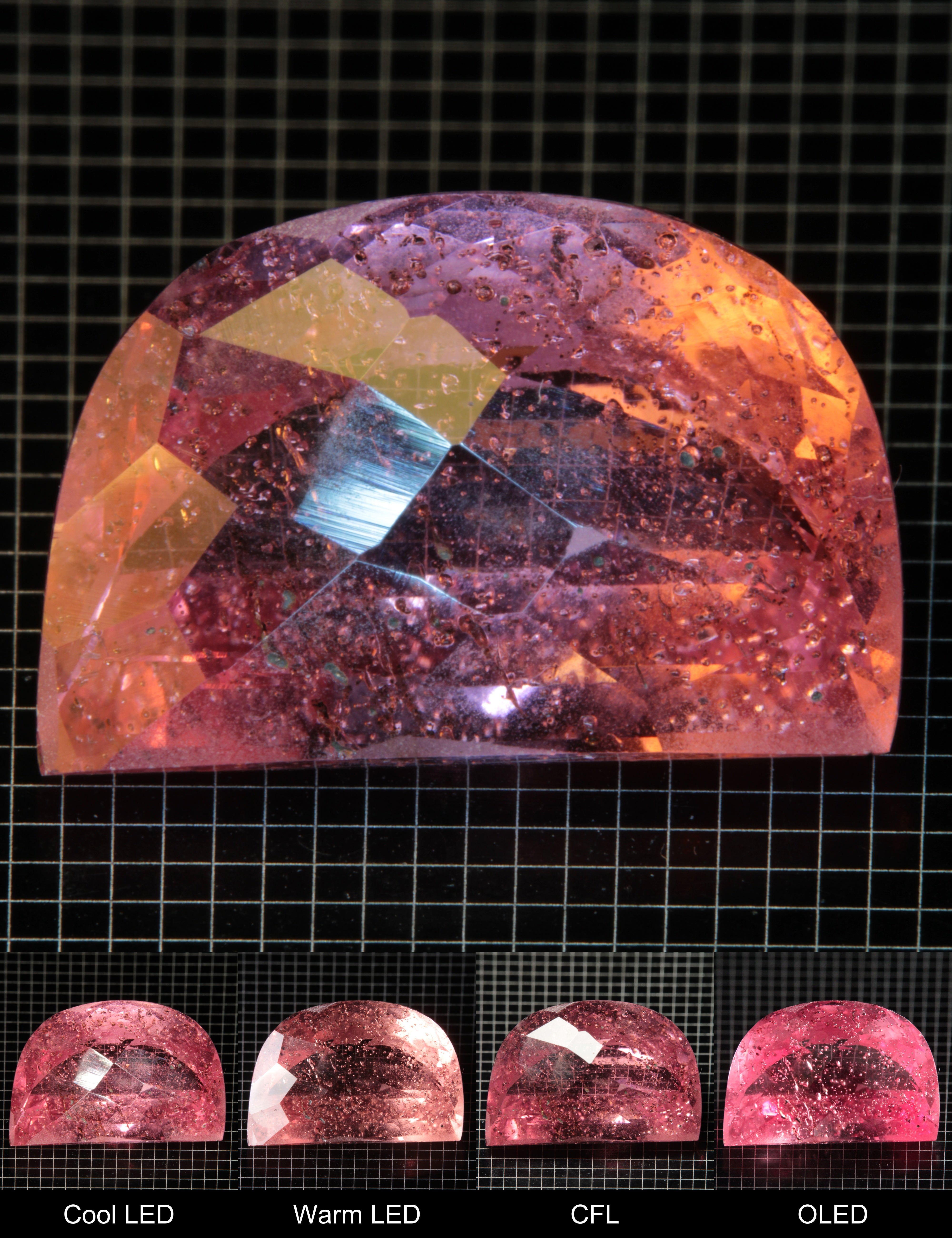 Faceted Checkerboard Semicircle Titanium Sapphire Cut Stone