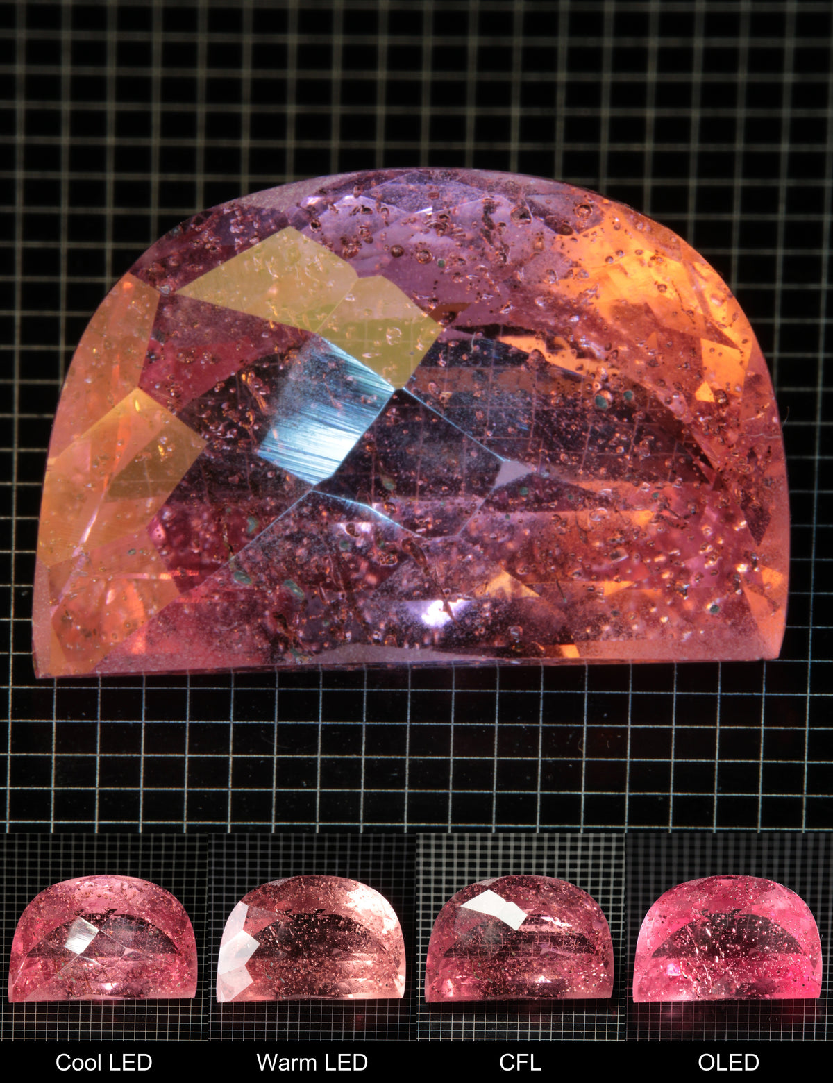 Faceted Checkerboard Semicircle Titanium Sapphire Cut Stone