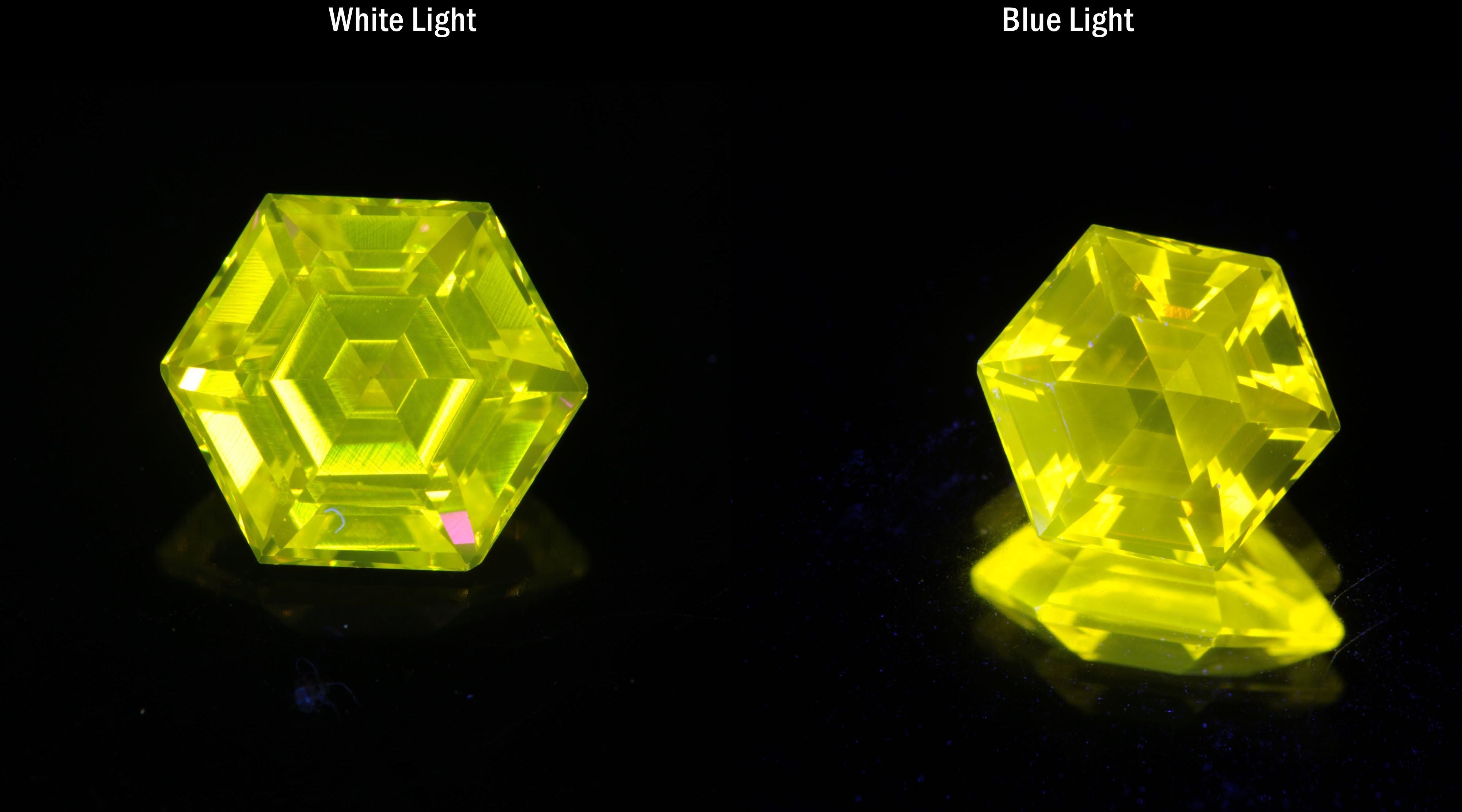 Bright Yellow Ce:YAG Hex Gemstone