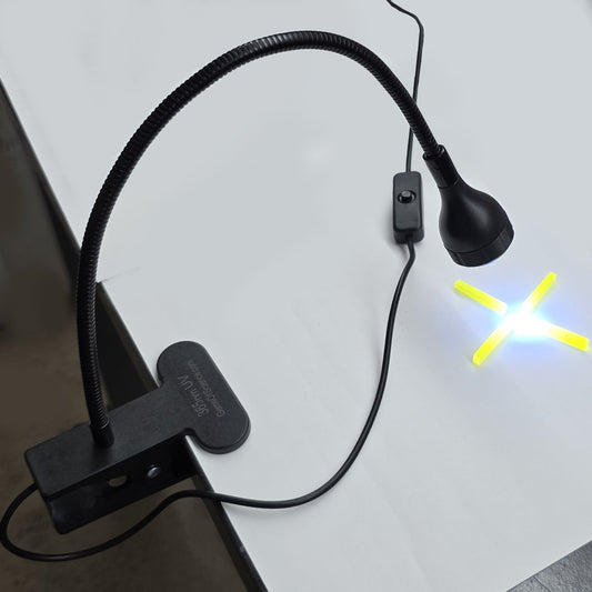 Gooseneck UV Light with Clamp, Filtered 365nm Ultraviolet, USB-A/Wall Powered