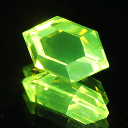 LuAG Faceted Gemstone, bright green Retrohex video game gemstone design