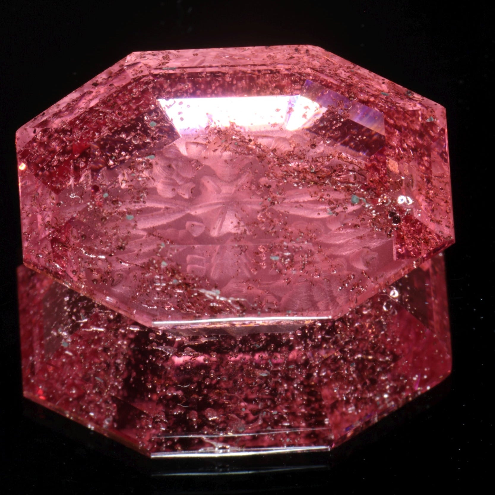 Fantasy Cut Laser Sapphire, Titanium Strawberry Sapphire