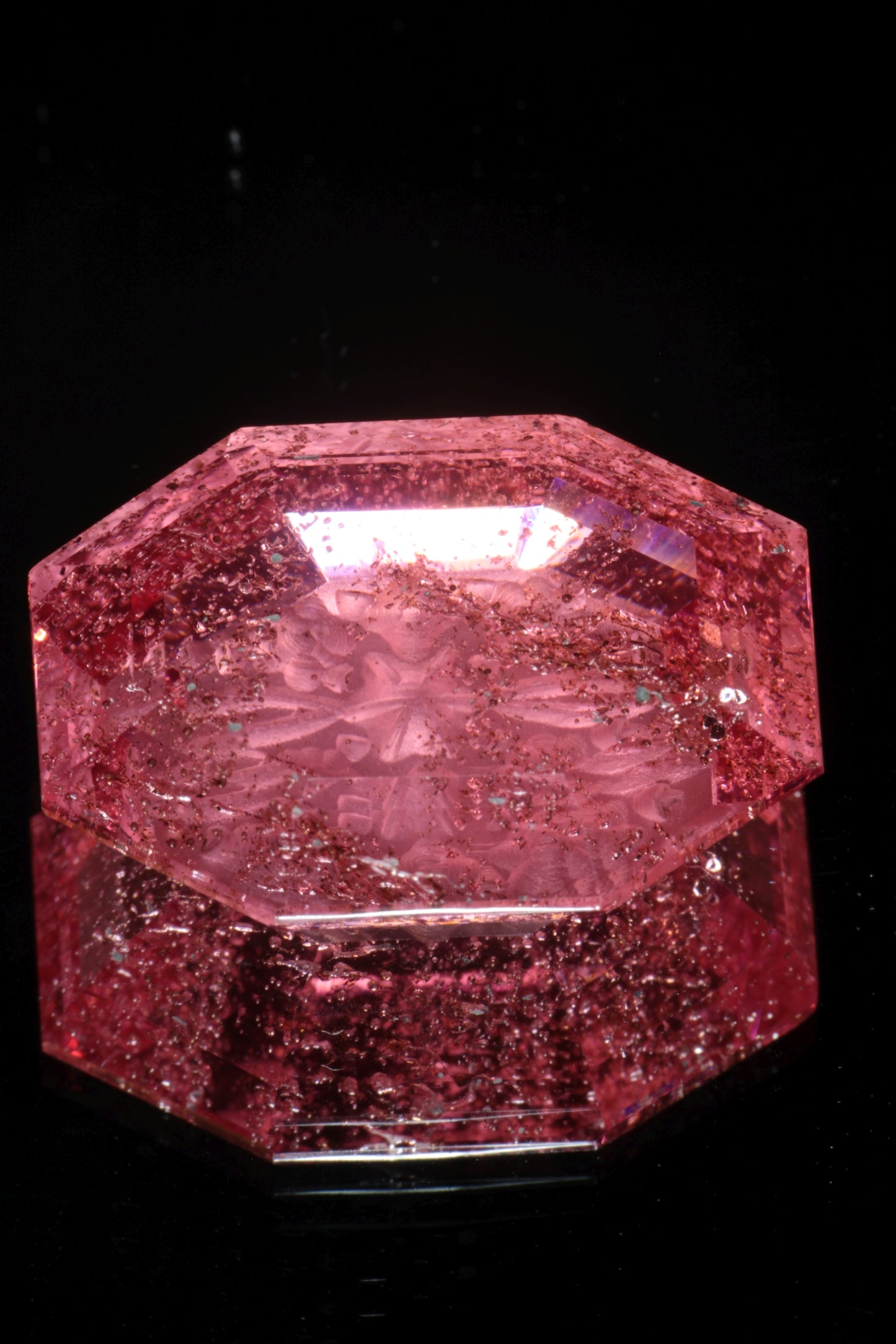 Fantasy Cut Laser Sapphire, Titanium Strawberry Sapphire