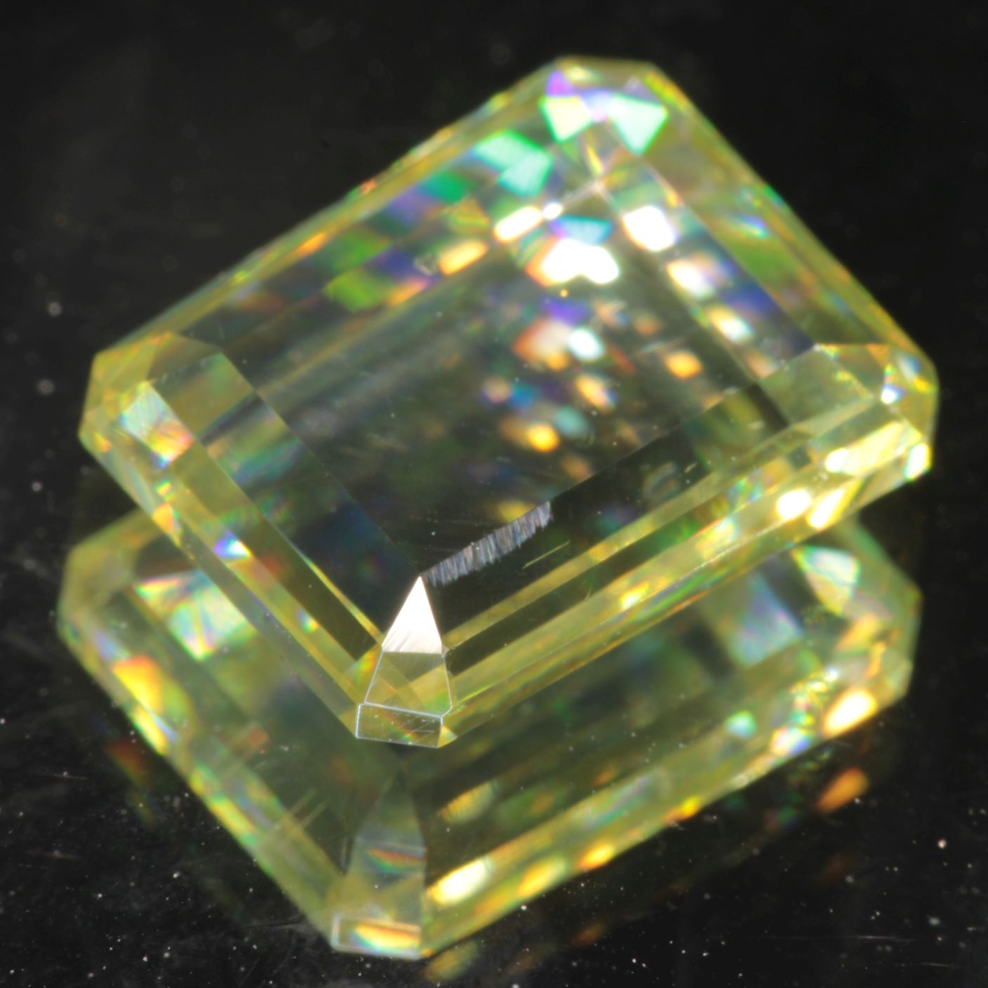 Faceted Wakefieldite Yellow Tablet cut gem