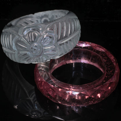 Literal Gemstone Rings, Faceted Titanium Sapphire and Floral Yb:YAG Solid Band Crystal Rings