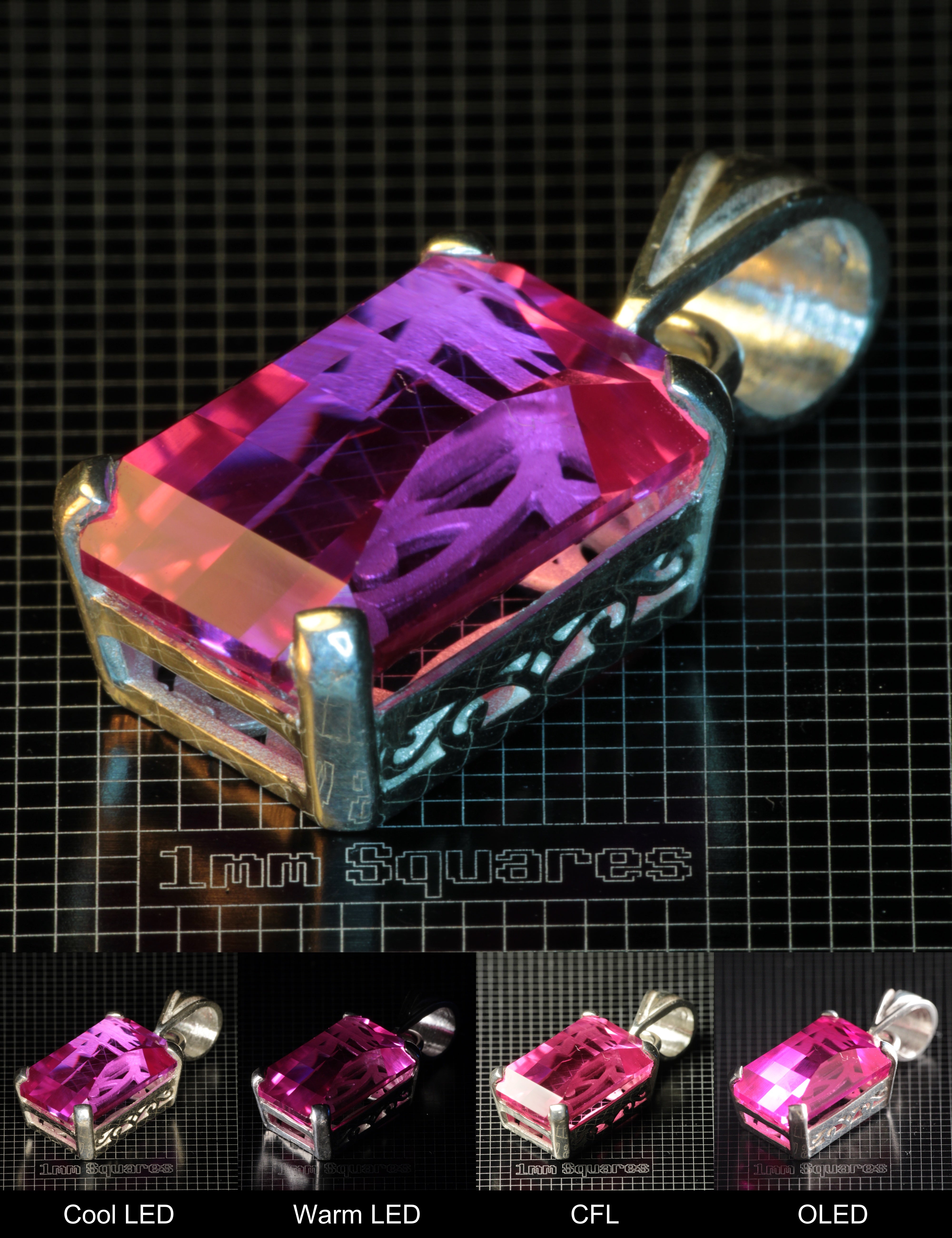 Soviet Ruby Pink Ruby Pixel Pendant in Sterling Silver