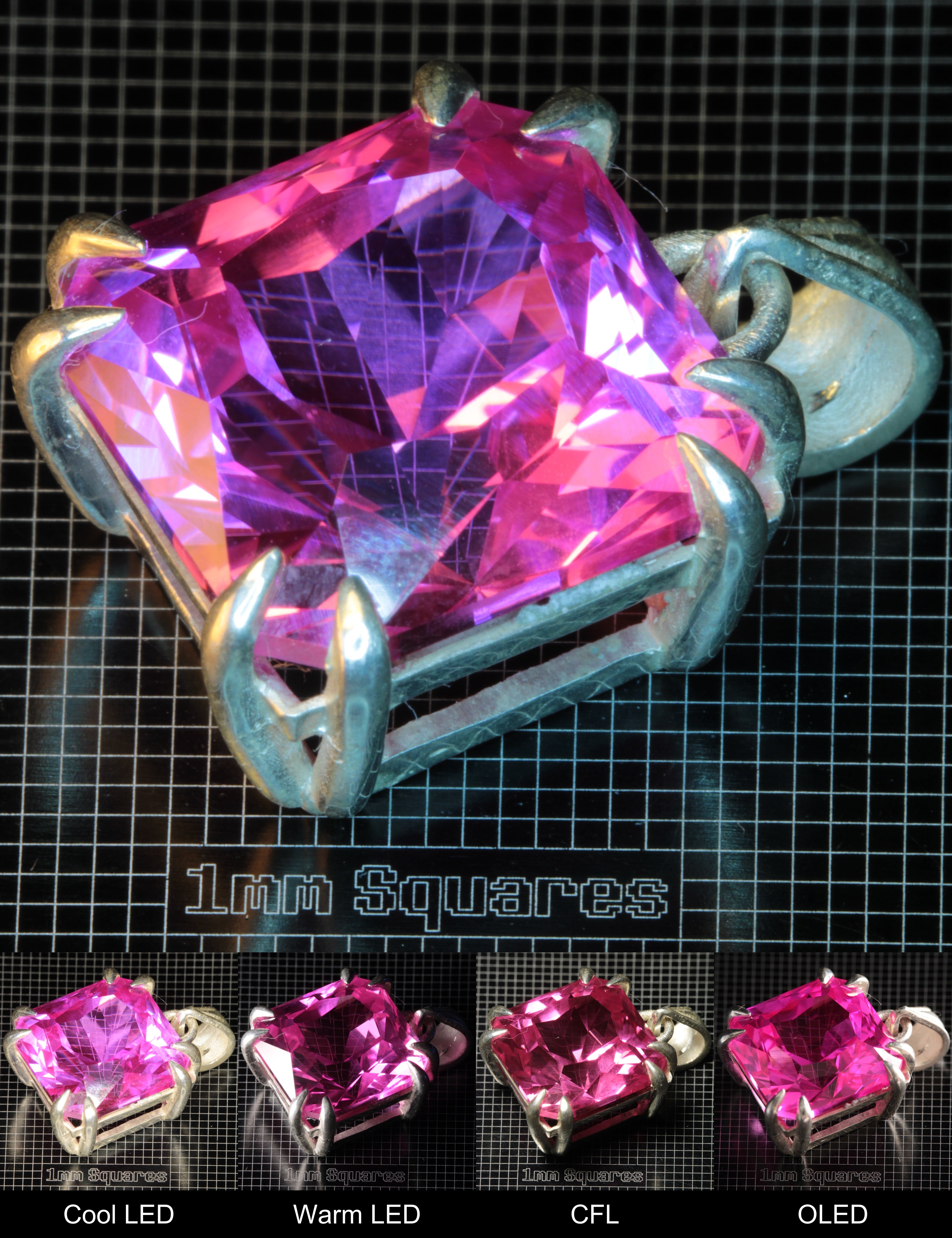 Soviet Ruby Pink Ruby Square Pendant in Sterling Silver