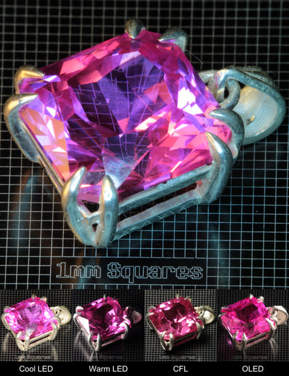 Soviet Ruby Pink Ruby Square Pendant in Sterling Silver