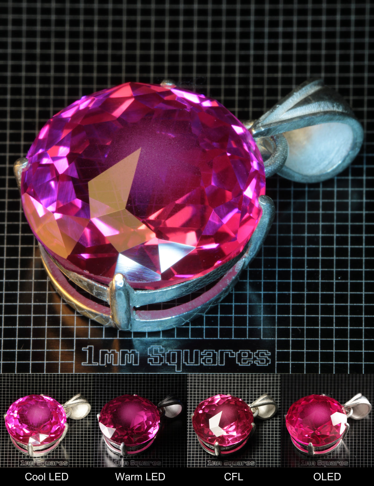 Soviet Ruby Magenta Ruby Round Pendant (White Cloud Inclusion in Crown) in Sterling Silver