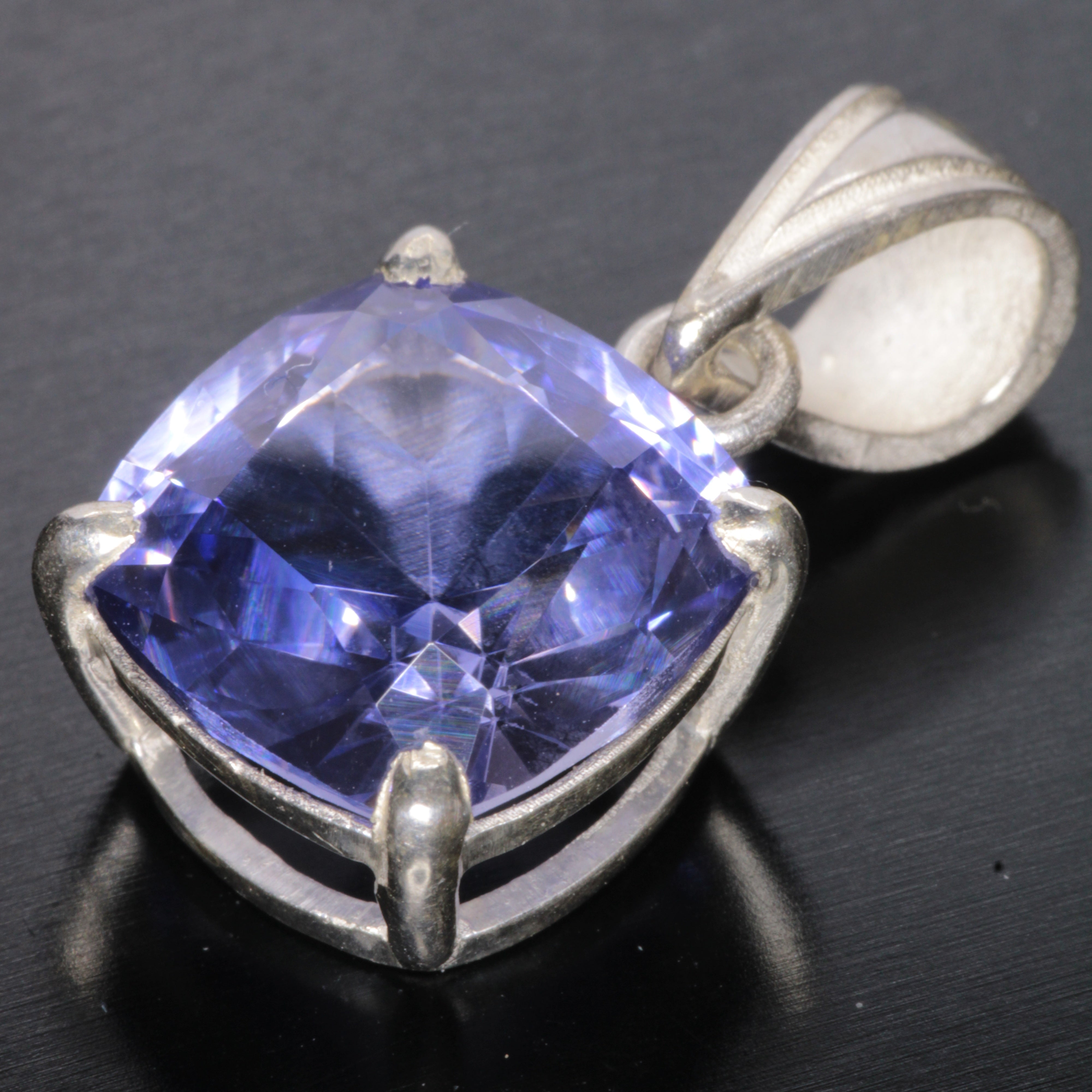 Faceted Blue Sapphire Cushion Gemstone Pendant