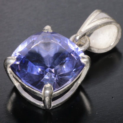 Faceted Blue Sapphire Cushion Gemstone Pendant