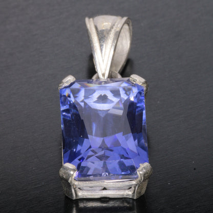 Faceted Blue Sapphire Rectangle Gemstone Pendant