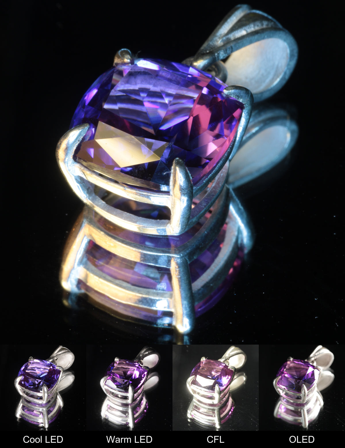 Purple Sapphire Cushion Pendant