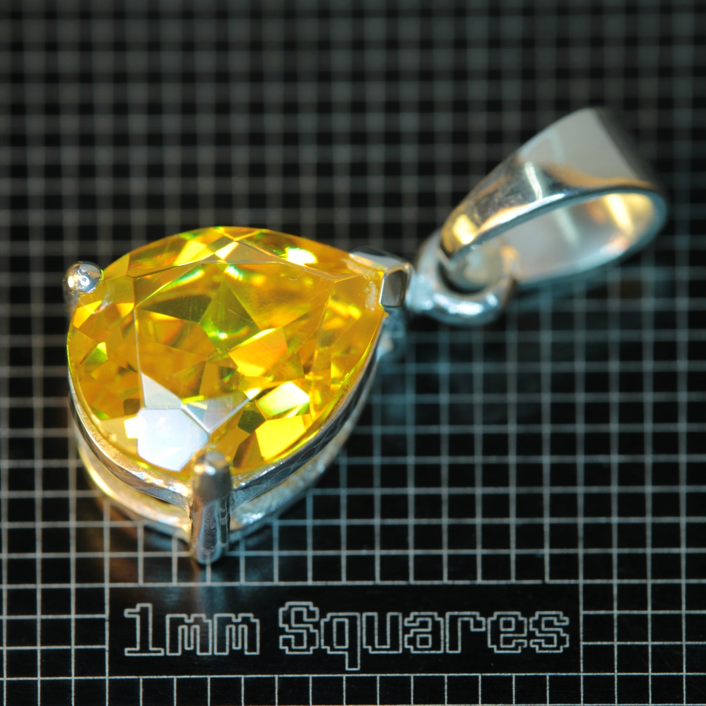 Bismuth Germanate 20 Teardrop Pendant in Sterling Silver on a 1 mm Grid