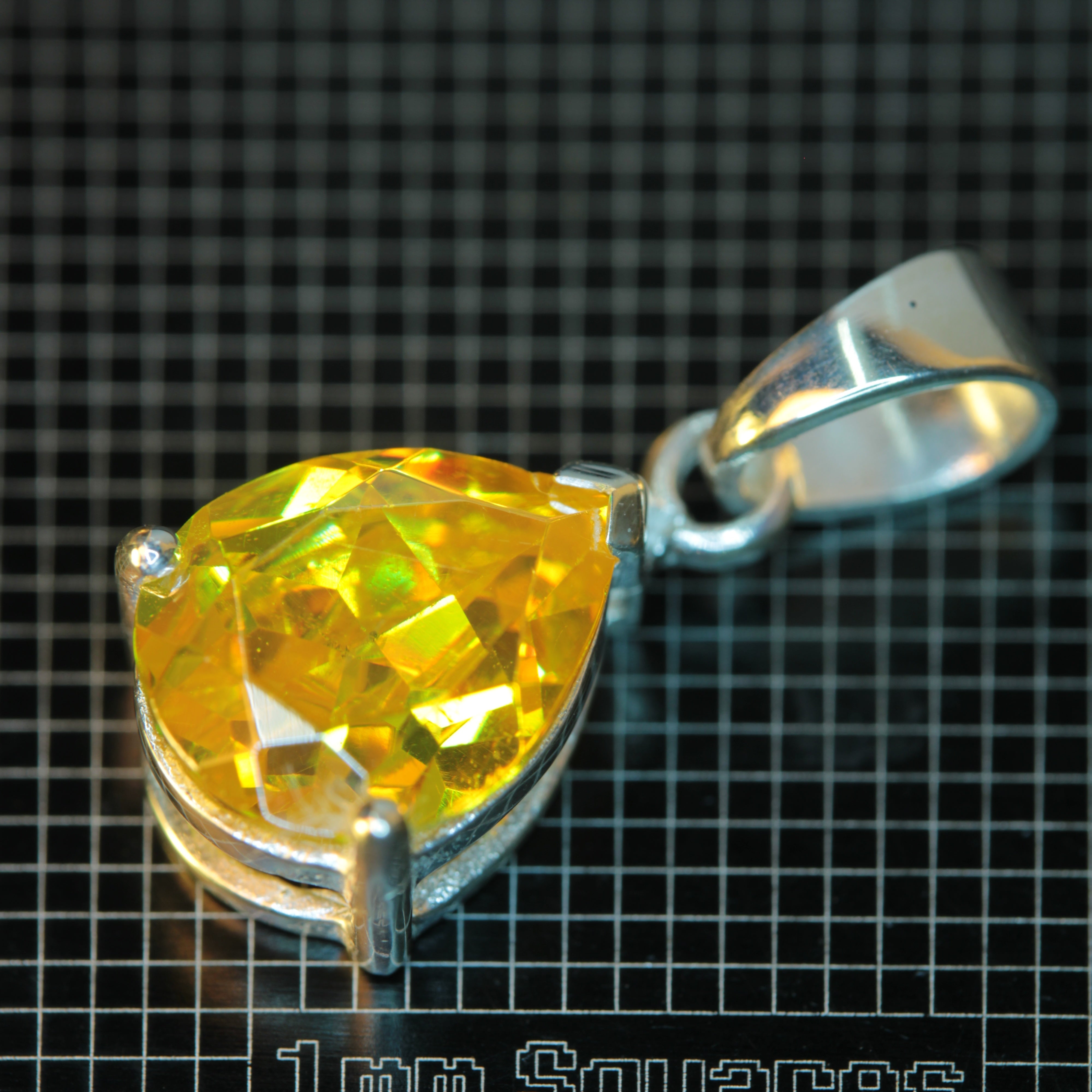 Sillenite BGO Teardrop Pendant in Sterling Silver on a 1 mm Grid