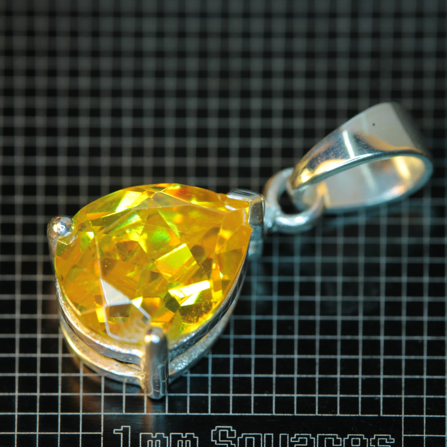 Sillenite BGO Teardrop Pendant in Sterling Silver on a 1 mm Grid