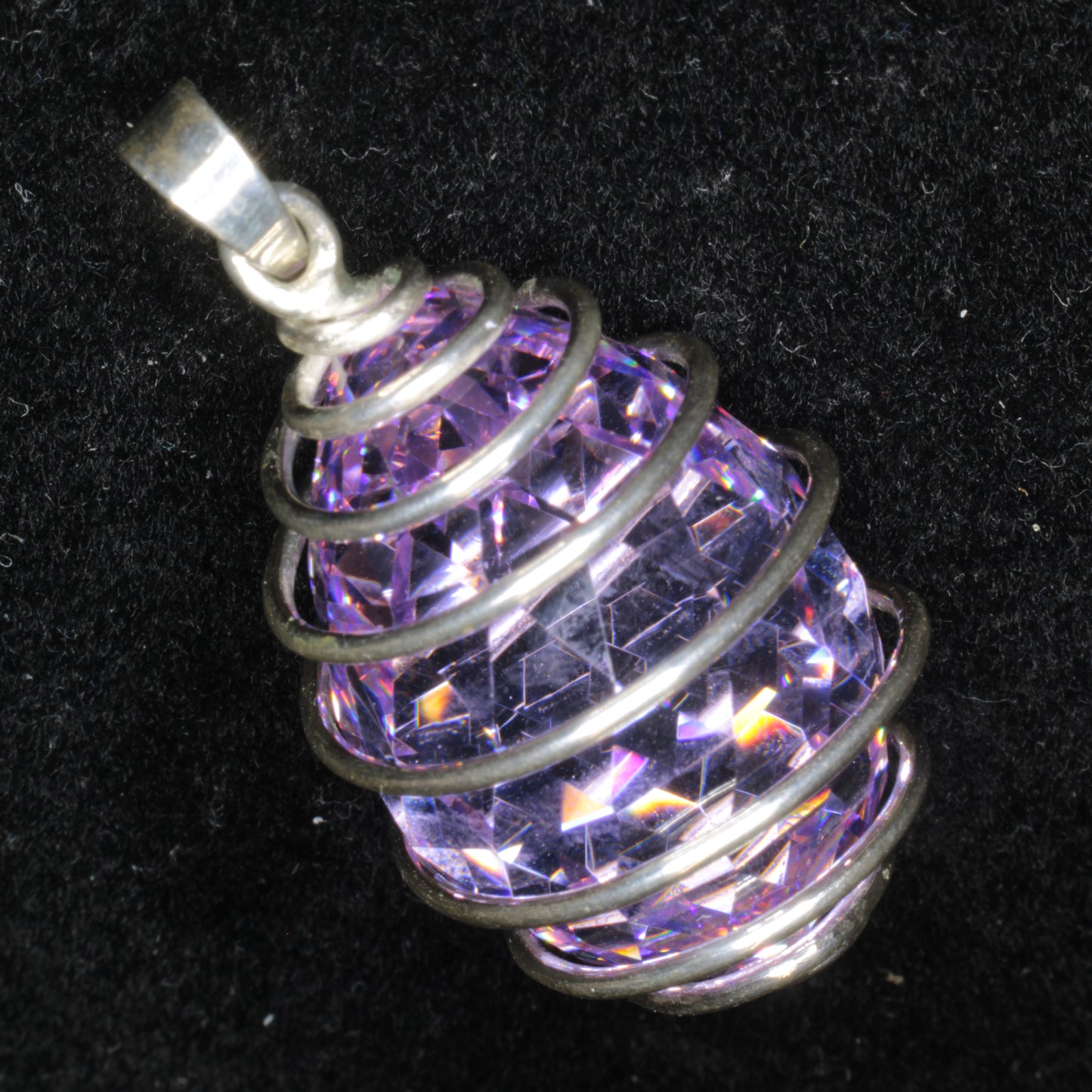 Faceted Nd:YAG Spiral Wrapped Egg Gem Pendant