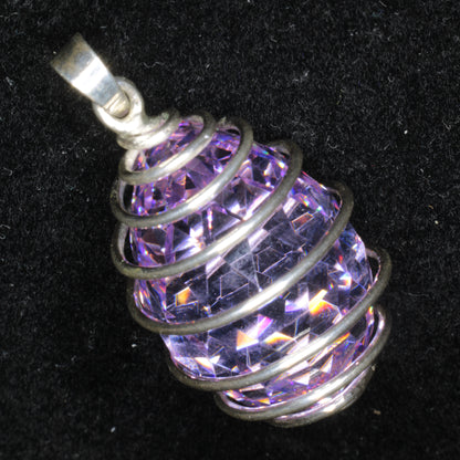 Faceted Nd:YAG Spiral Wrapped Egg Gem Pendant