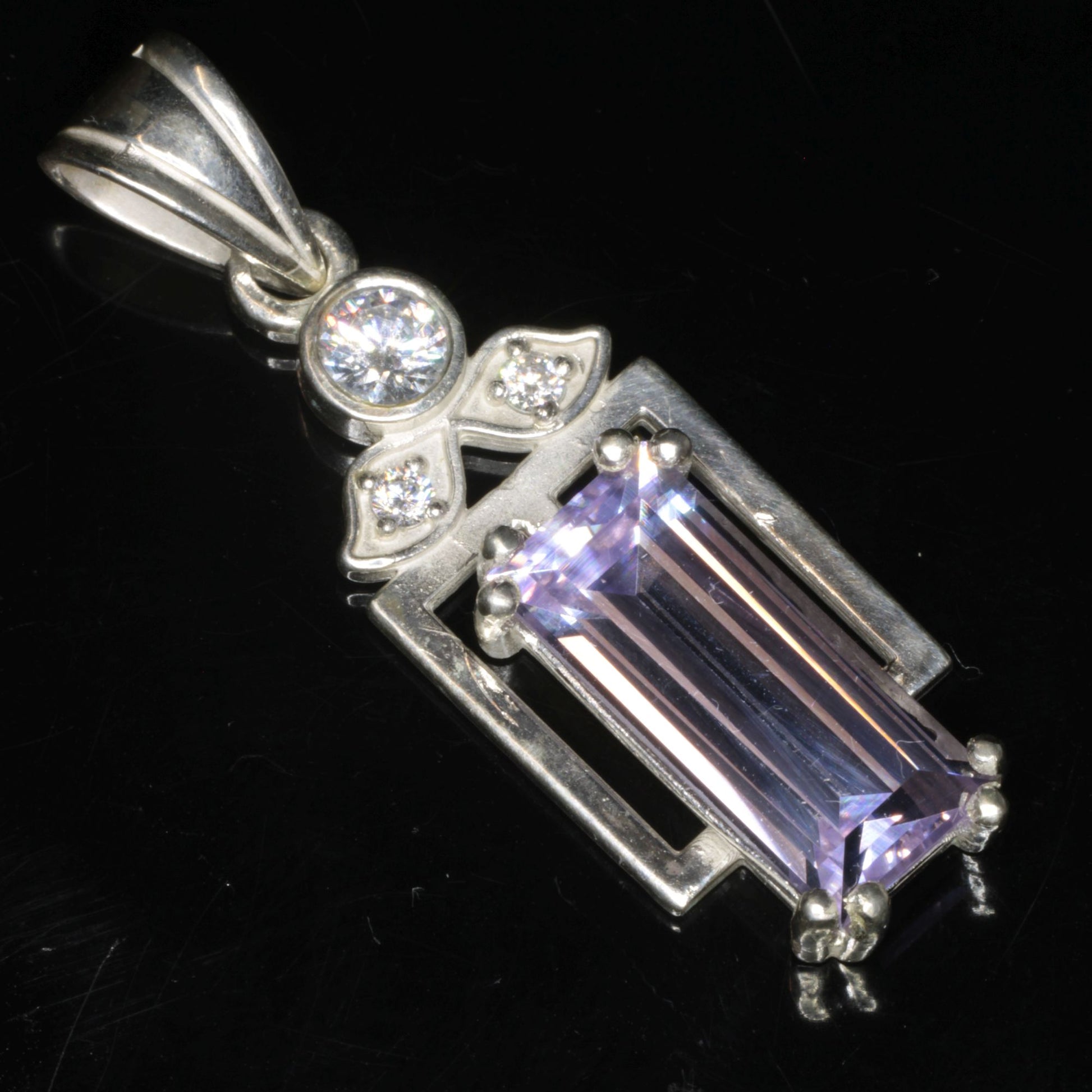 Faceted Nd:YAG Art Deco Bar Gem Pendant