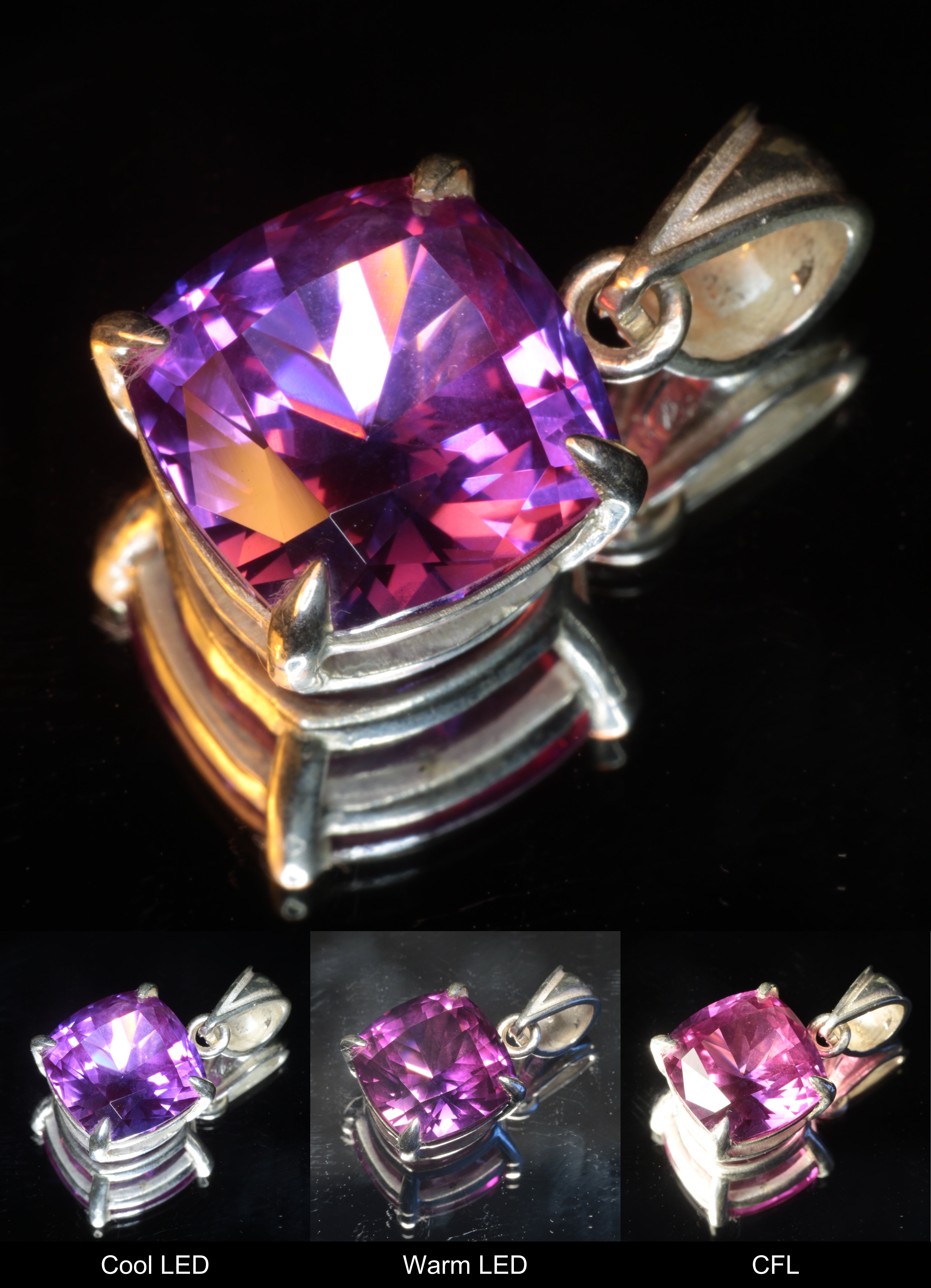 Faceted Cushion Cut Purple Sapphire Pendant