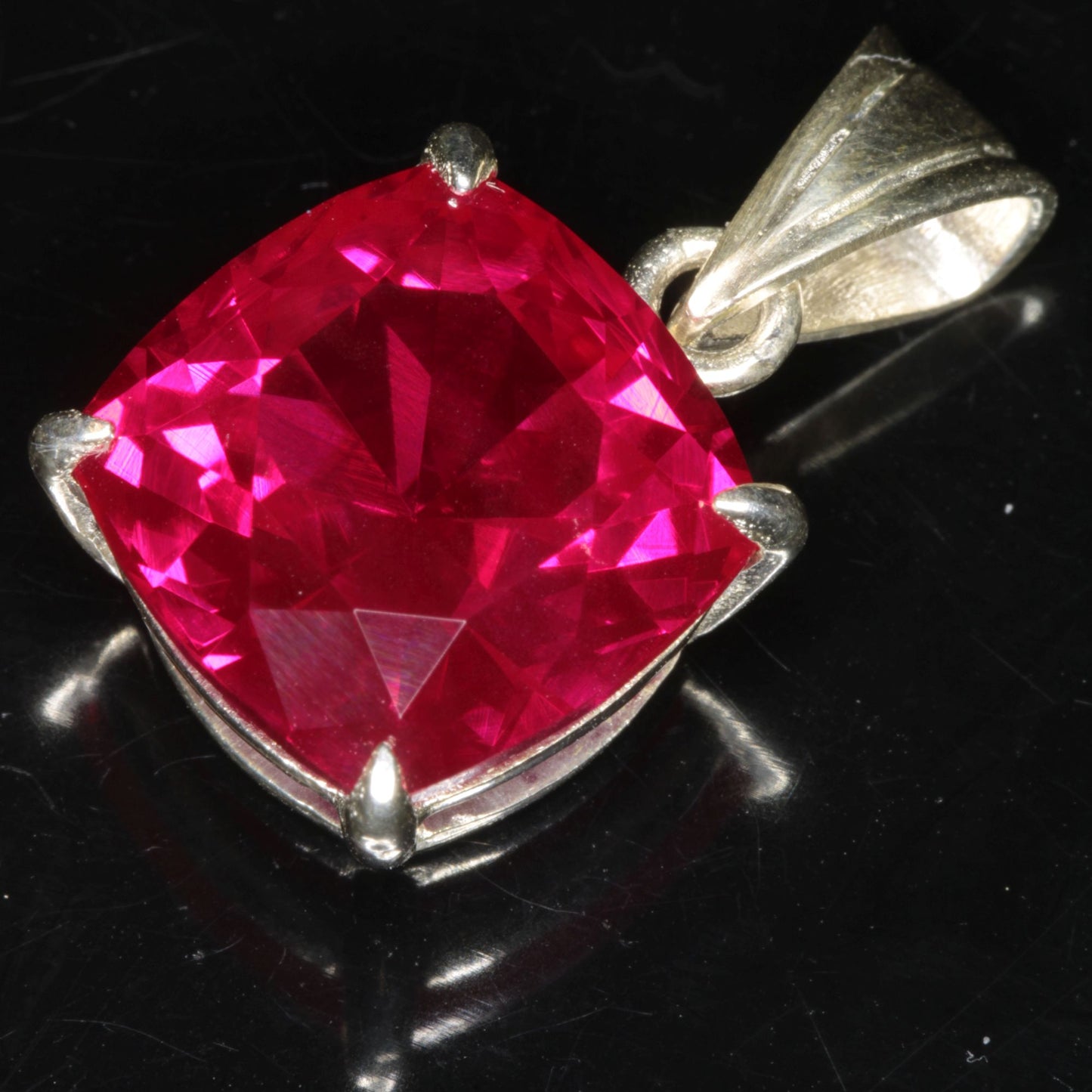 Faceted Red Ruby Square Pendant 