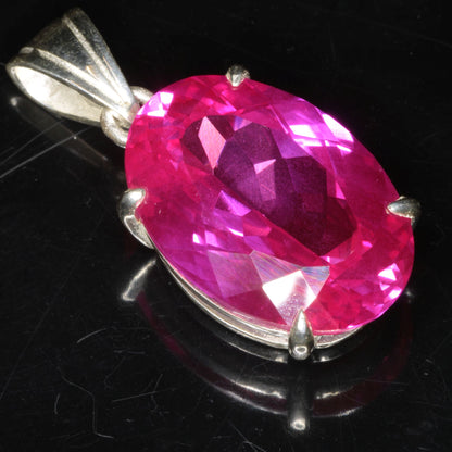 Faceted Magenta Ruby Oval Pendant 