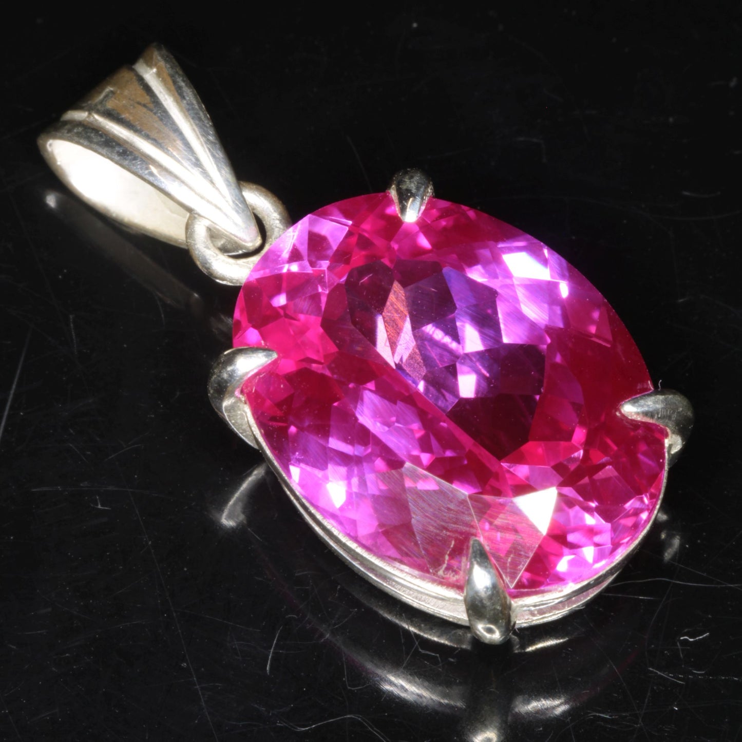 Faceted Pink Ruby Oval Pendant 