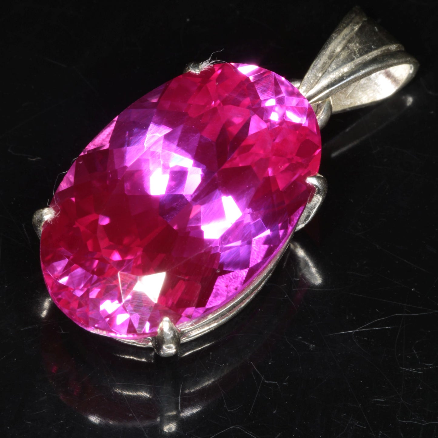 Faceted Pink Ruby Oval Pendant 