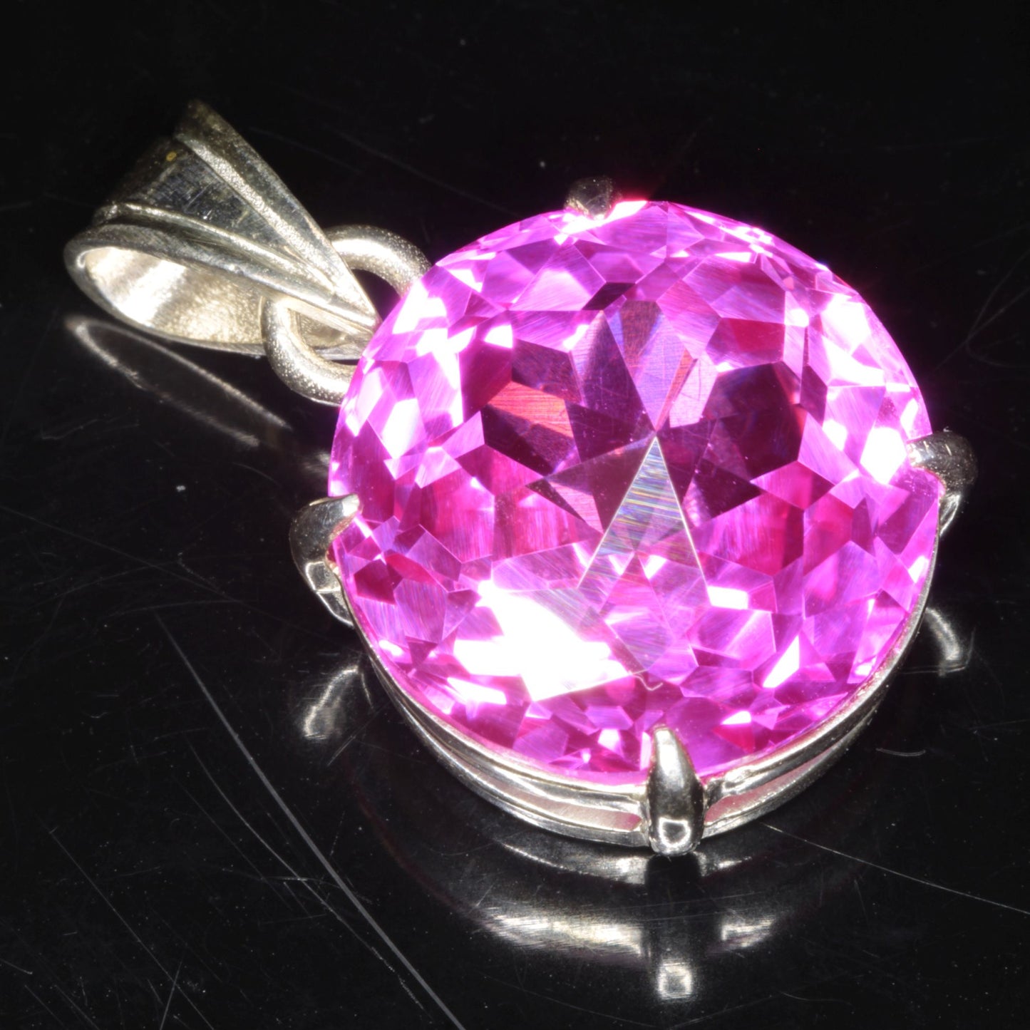 Faceted Pink Ruby Round Pendant 