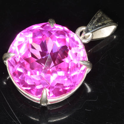Faceted Pink Ruby Round Pendant 