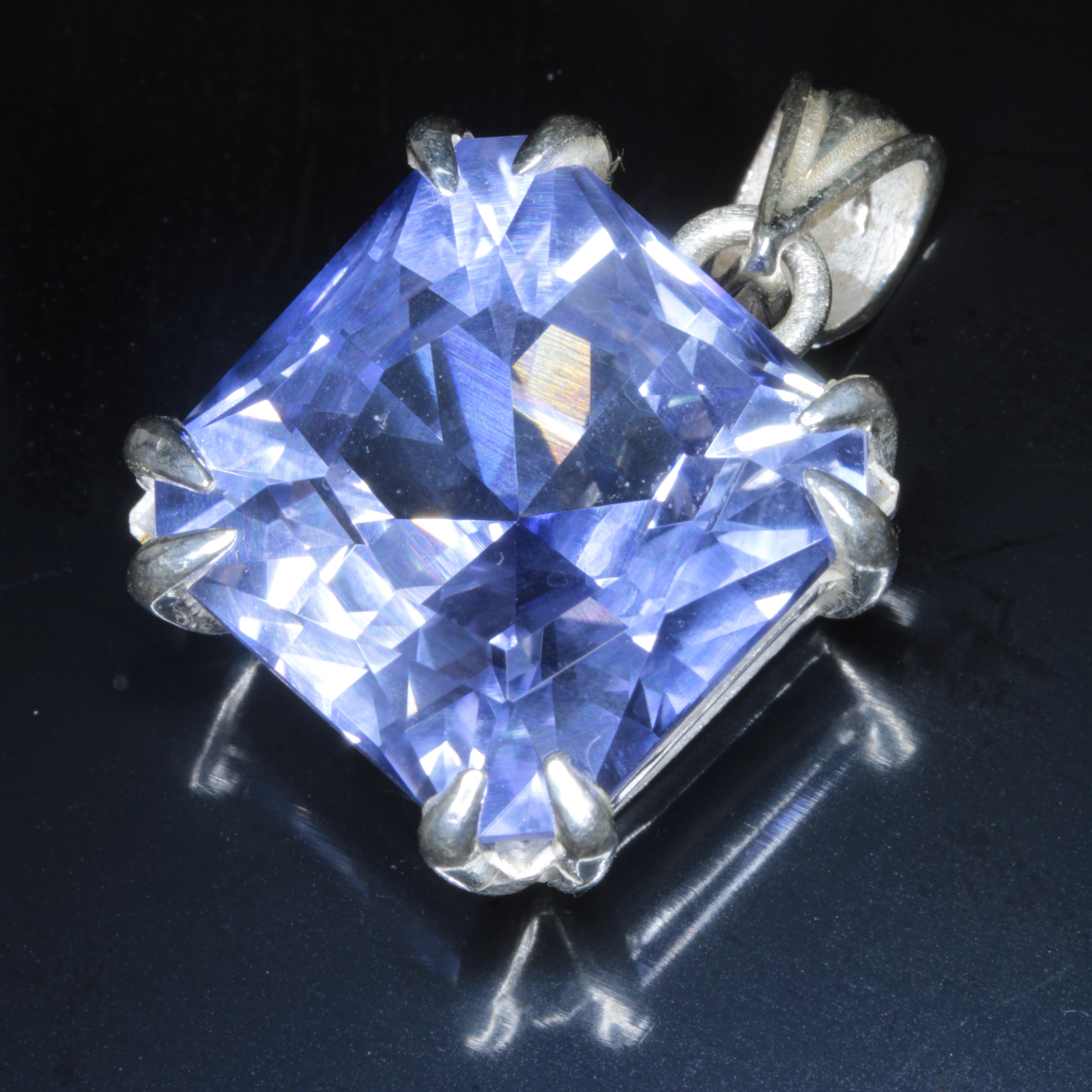 Faceted Blue Sapphire Square Gemstone Pendant