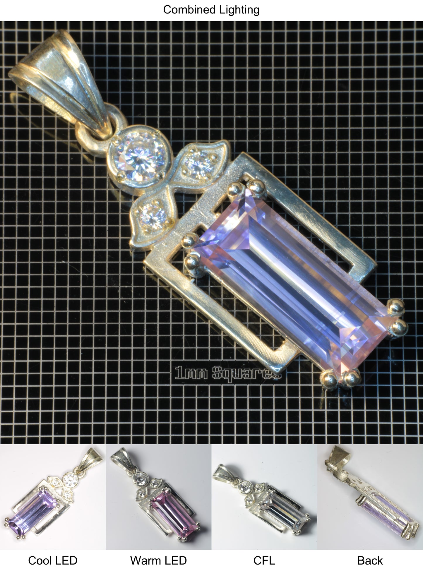 Faceted YAP:Nd Pendant containing Framed Rectangle Gemstone